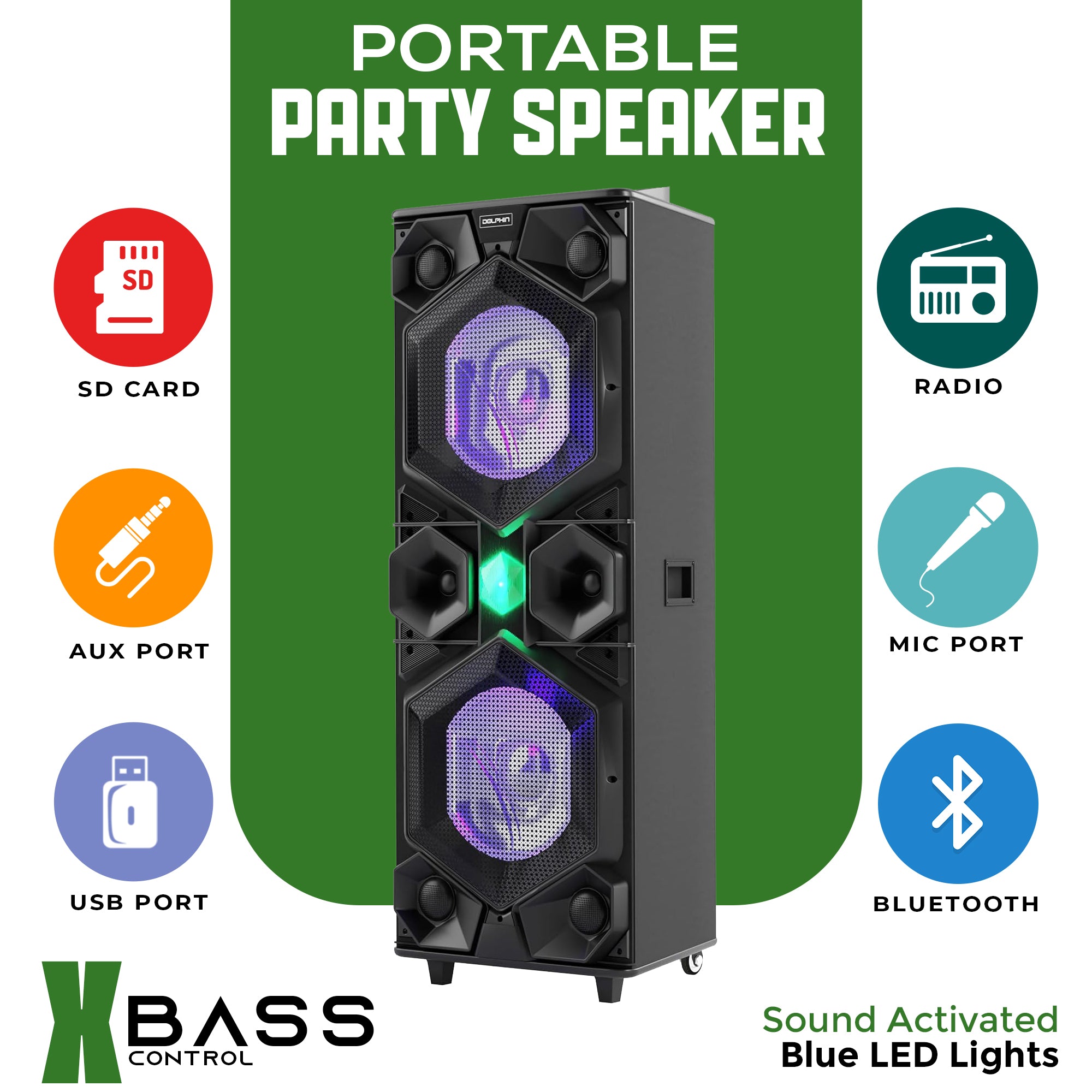 7000W Powerful Bluetooth Party Speaker – Dual 15” Woofers, Deep Bass, DJ Ready, Block Rocker, LED Lights, Event - Ready Sound System - Top ElectrosSpeakersSP - 155BT850006218691