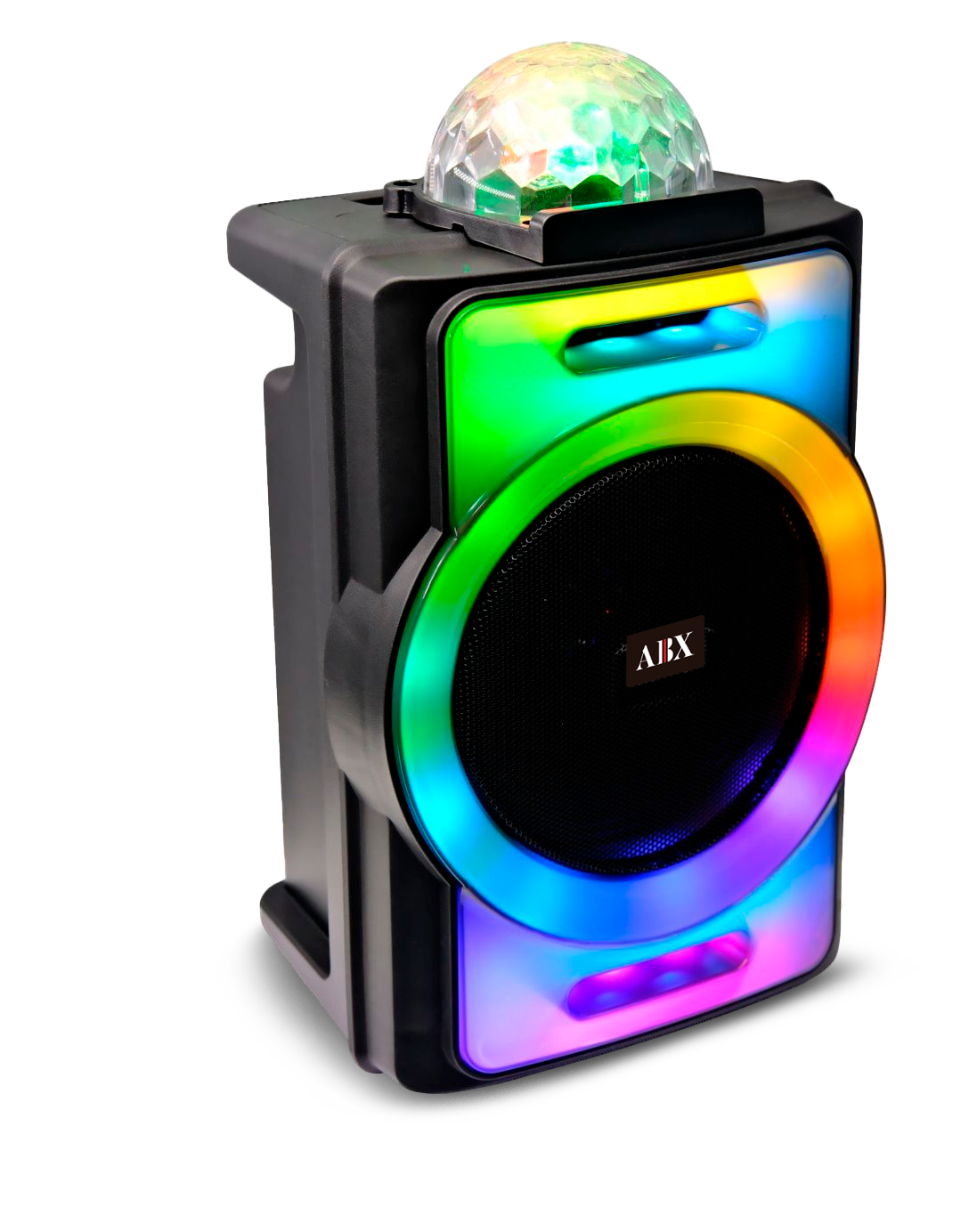 AudioBox ABX-890R Portable Bluetooth Party Speaker with 8" Woofer, 360° Disco Lights, Mic Included, WaveSync, USB/AUX/FM Playback, 3000mAh Rechargeable Battery, for Karaoke & Outdoor Events