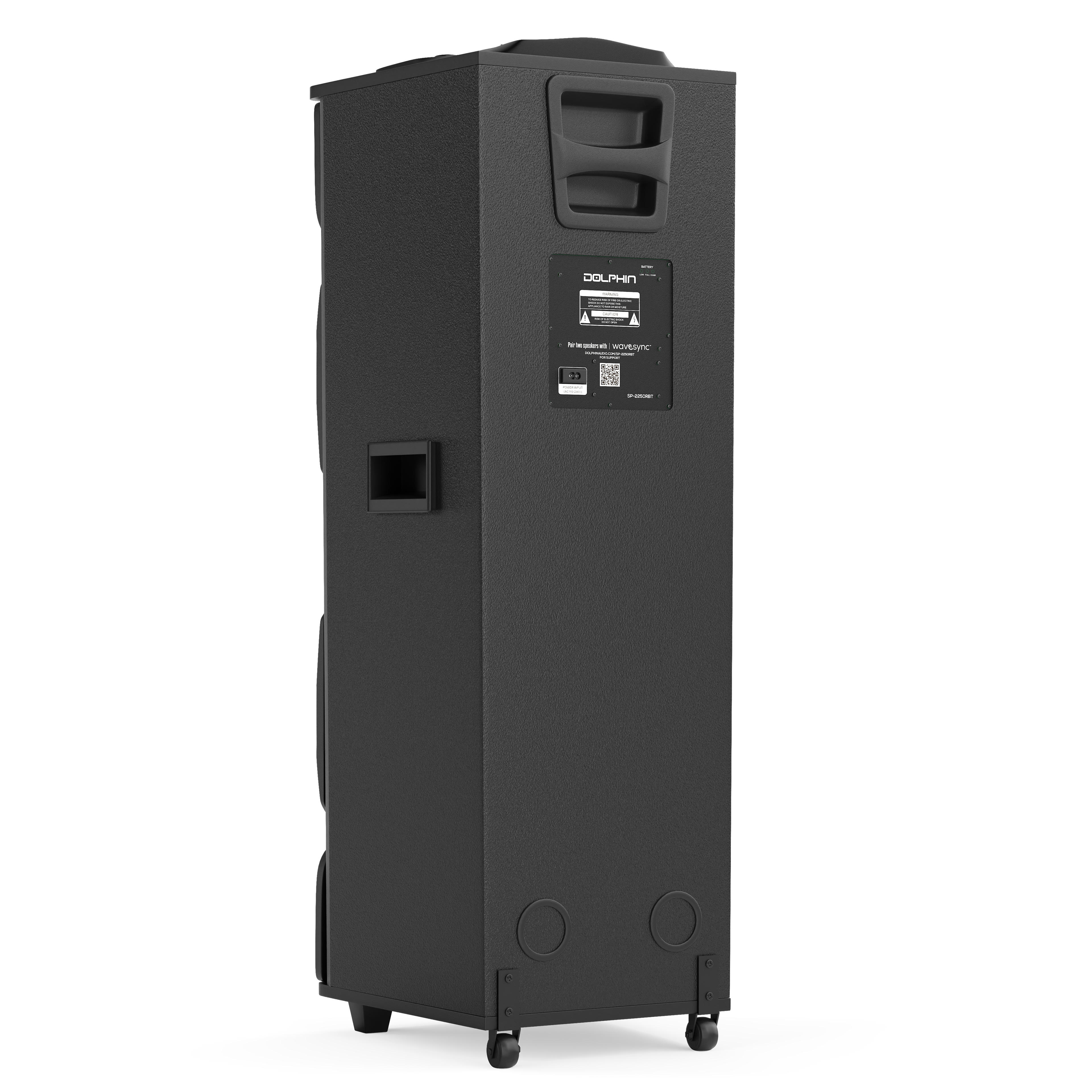 Dolphin SP-2250RBT – Dual 12” X-BASS Bluetooth Party Speaker, 120W RMS, WaveSync, LED Infinity Lights, 2 Wireless Mics, Trolley Design