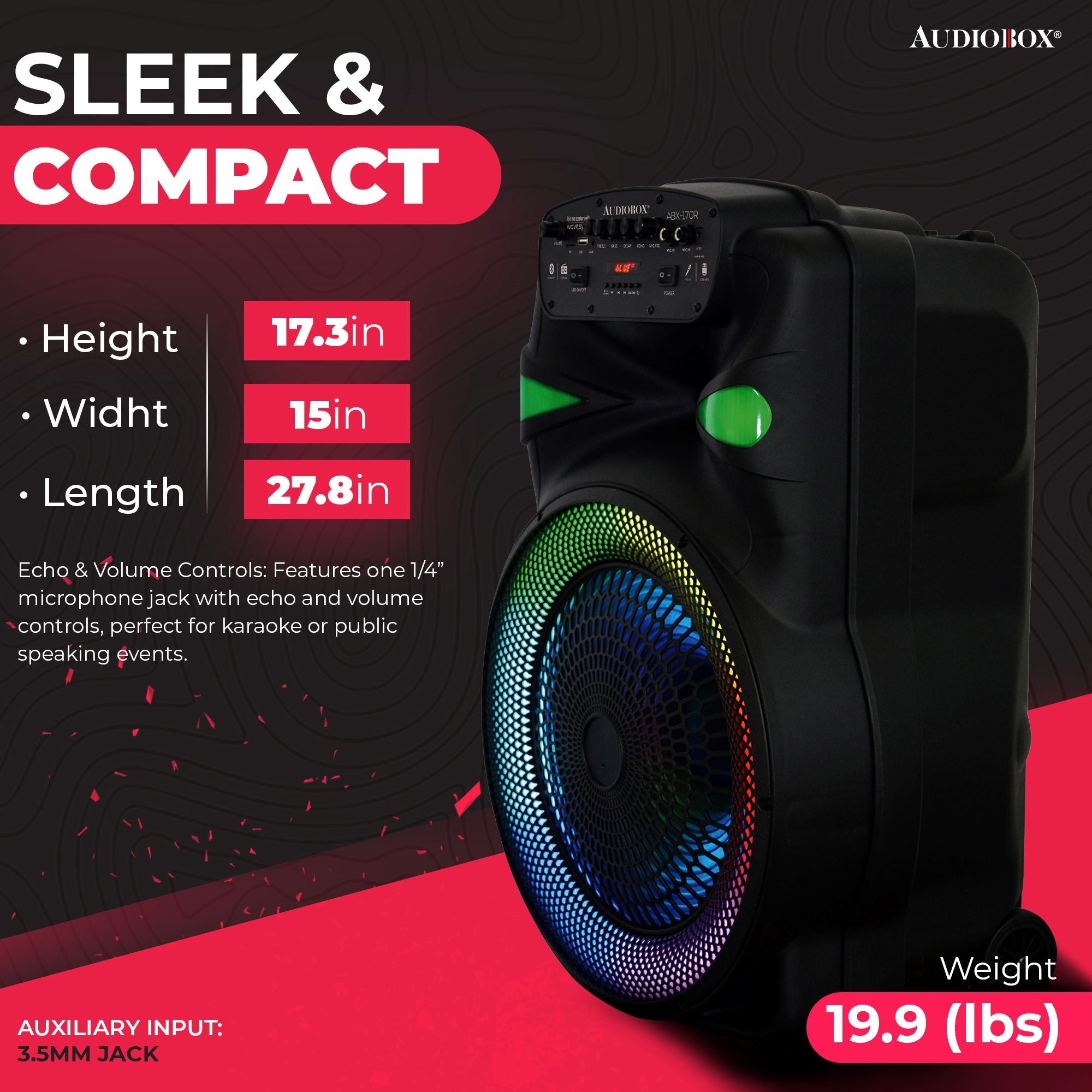 ABX-170R Portable 15" PA Speaker with Party Lights, Microphone, and Wheel Trolley - Ideal for Karaoke & Events - Top ElectrosSpeakersABX-170R810059431973