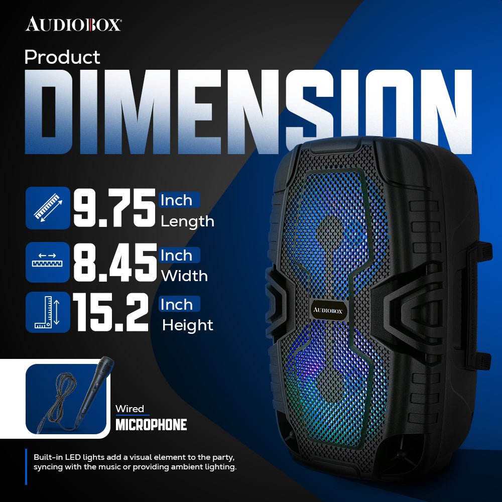 ABX - 2260R Rechargeable Bluetooth Party Speaker – Dual 6.5” Woofers, LED Lights, FM Radio, USB, Micro SD, TW.S, Mic Included - Top ElectrosParty SpeakersABX - 2260R