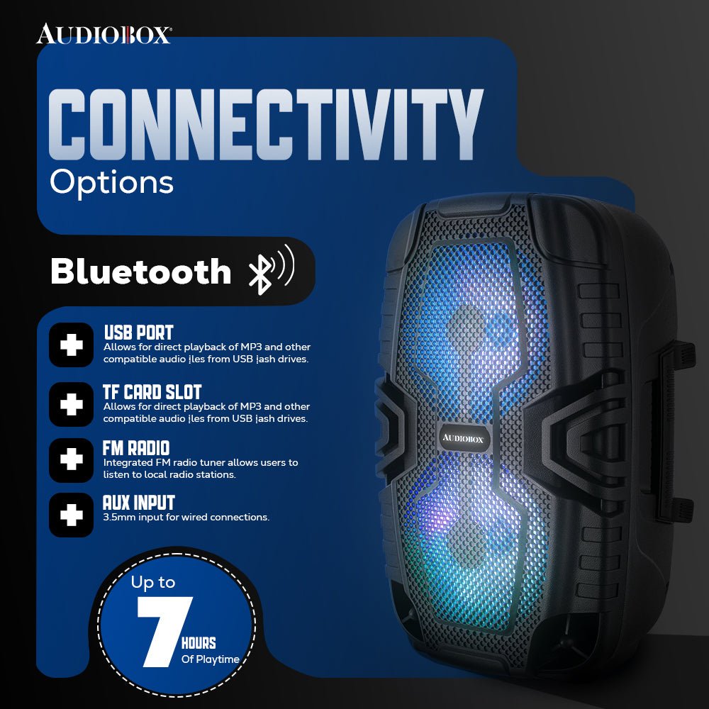 ABX - 2260R Rechargeable Bluetooth Party Speaker – Dual 6.5” Woofers, LED Lights, FM Radio, USB, Micro SD, TW.S, Mic Included - Top ElectrosParty SpeakersABX - 2260R