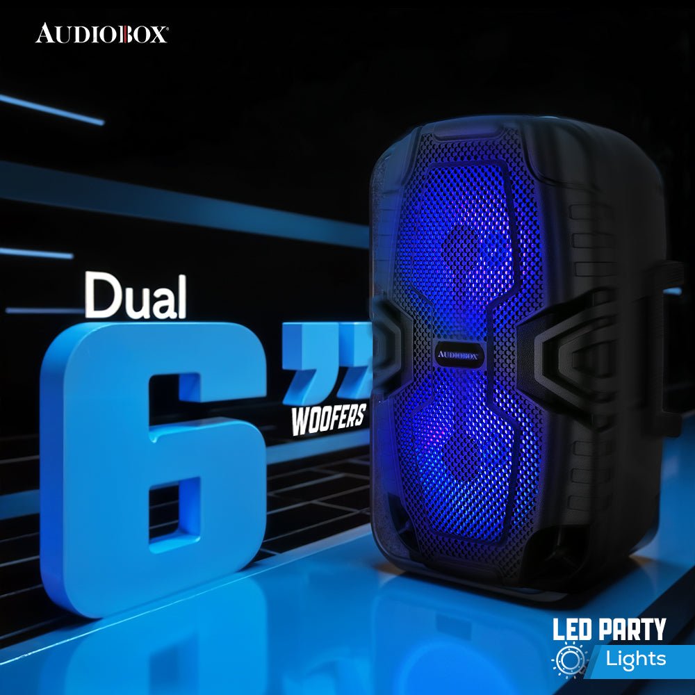 ABX - 2260R Rechargeable Bluetooth Party Speaker – Dual 6.5” Woofers, LED Lights, FM Radio, USB, Micro SD, TW.S, Mic Included - Top ElectrosParty SpeakersABX - 2260R