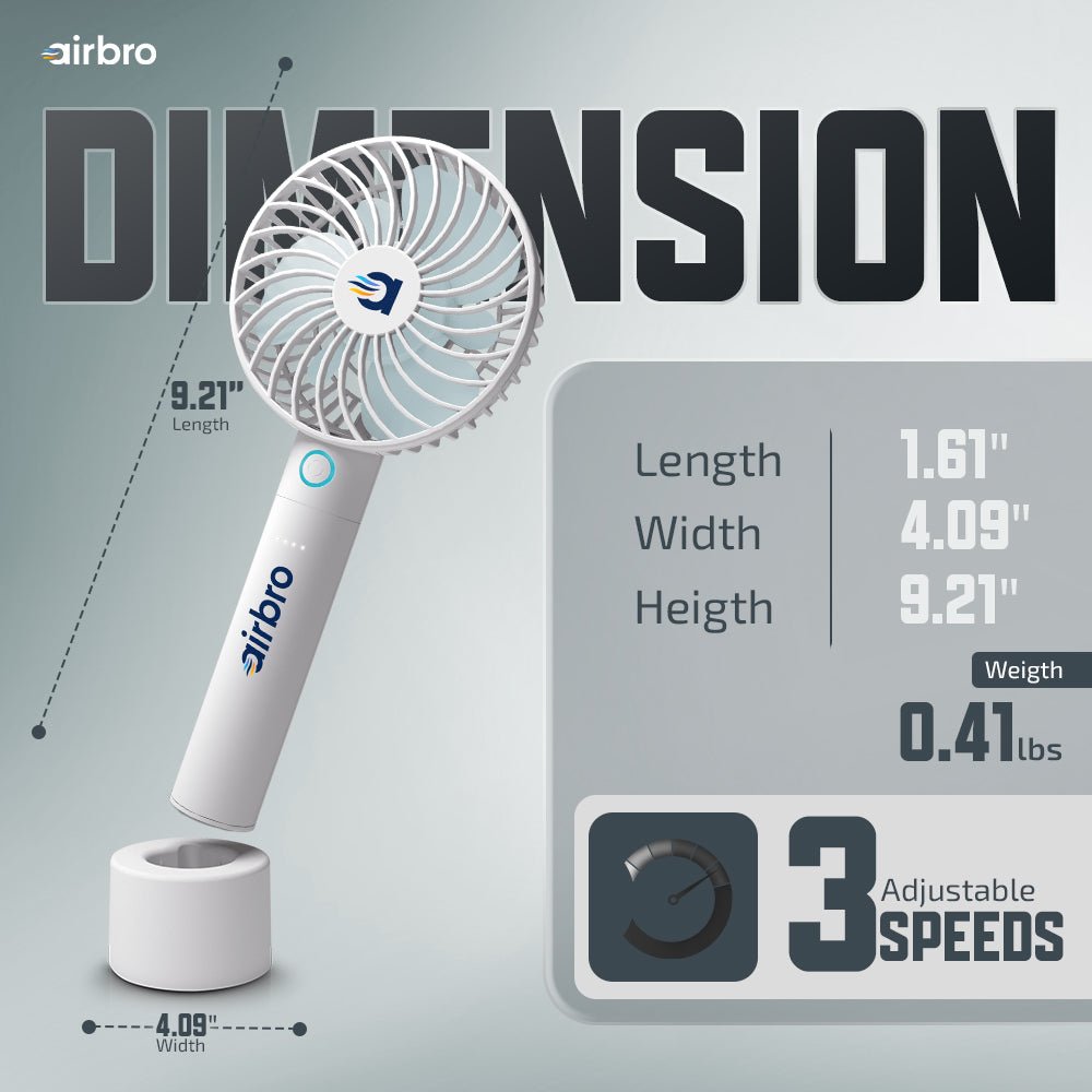 Airbro FHA - 30 Handheld Portable Fan with 2600mAh Power Bank, 6 - Blade Design, 3 Adjustable Speeds, and Charging Dock - Frosted White - Top ElectrosFanFHA - 30