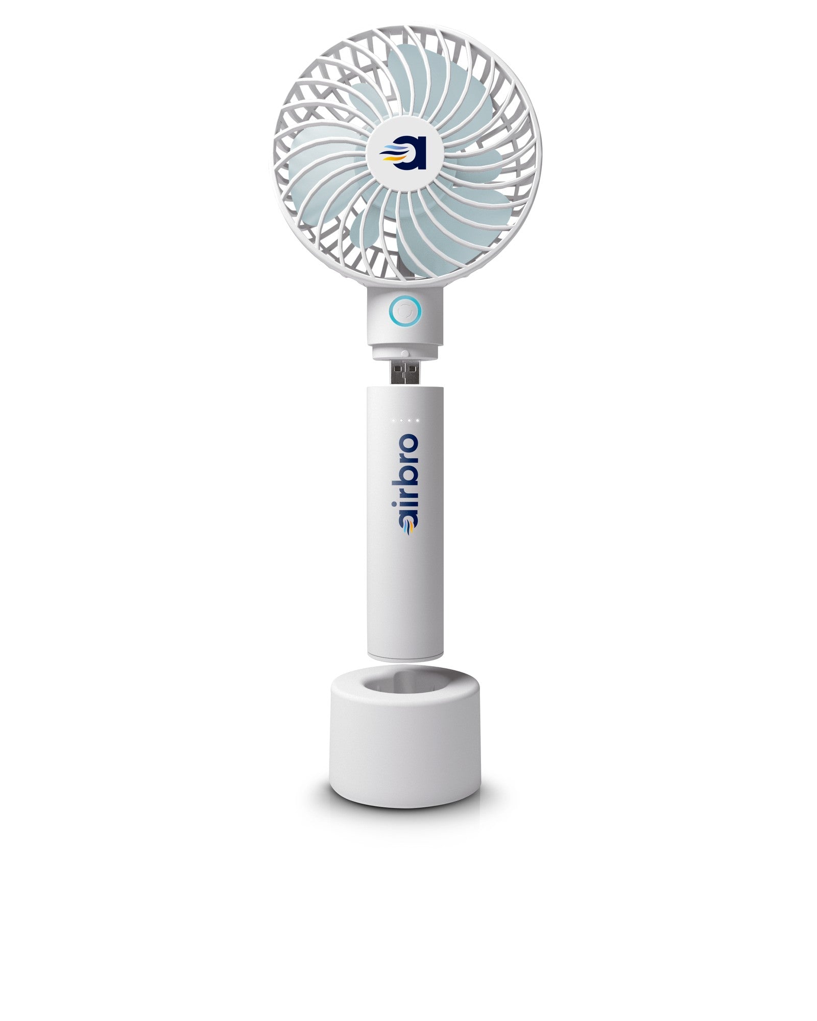 Airbro FHA - 30 Handheld Portable Fan with 2600mAh Power Bank, 6 - Blade Design, 3 Adjustable Speeds, and Charging Dock - Frosted White - Top ElectrosFanFHA - 30