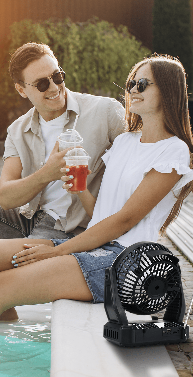 Airbro RXF - 40 Solar Fan & Bluetooth Speaker – FM Radio, LED Light, USB/TF Playback, Rechargeable Battery - Top ElectrosPortable FanRXF - 40