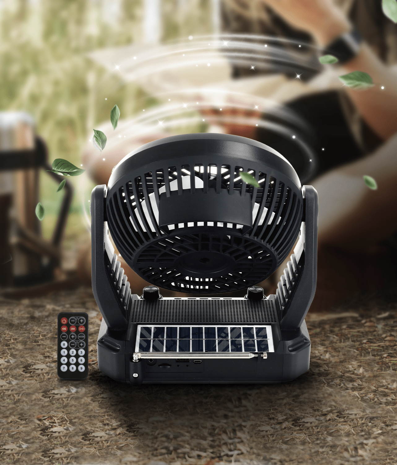 Airbro RXF - 40 Solar Fan & Bluetooth Speaker – FM Radio, LED Light, USB/TF Playback, Rechargeable Battery - Top ElectrosPortable FanRXF - 40