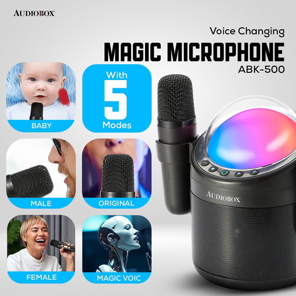 Audiobox ABK - 500 Kids Karaoke Machine – 2 Wireless Mics, Voice Effects & LED Lights! - Top ElectrosKaraoke SystemABK - 500