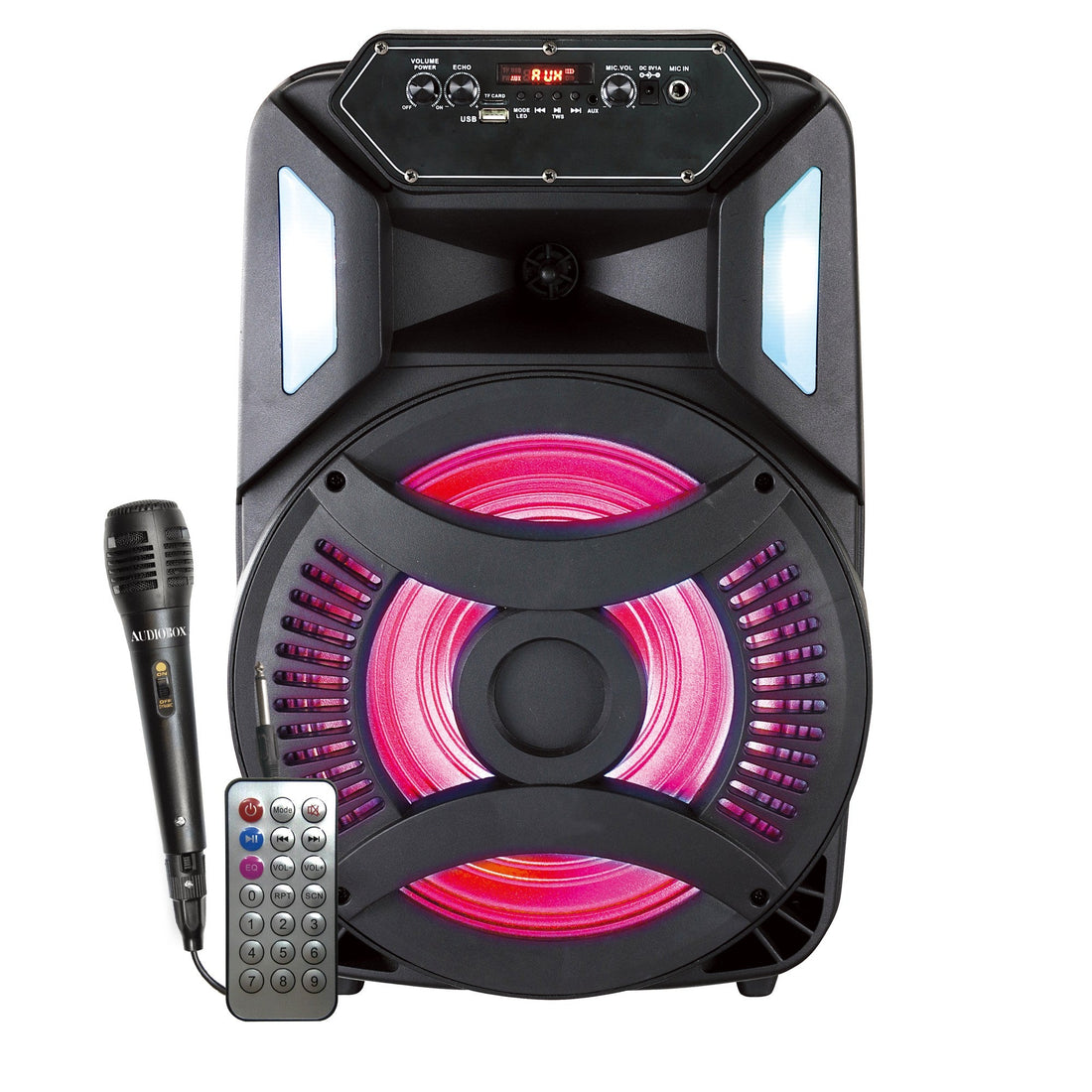 AudioBox ABX - 126R – 12” Bluetooth PA Speaker, WaveSync, Sound - Activated LED Lights, Rechargeable Battery, Wired Mic, Remote & Multi - Mode Playback - Top ElectrosSpeakersABX - 126R