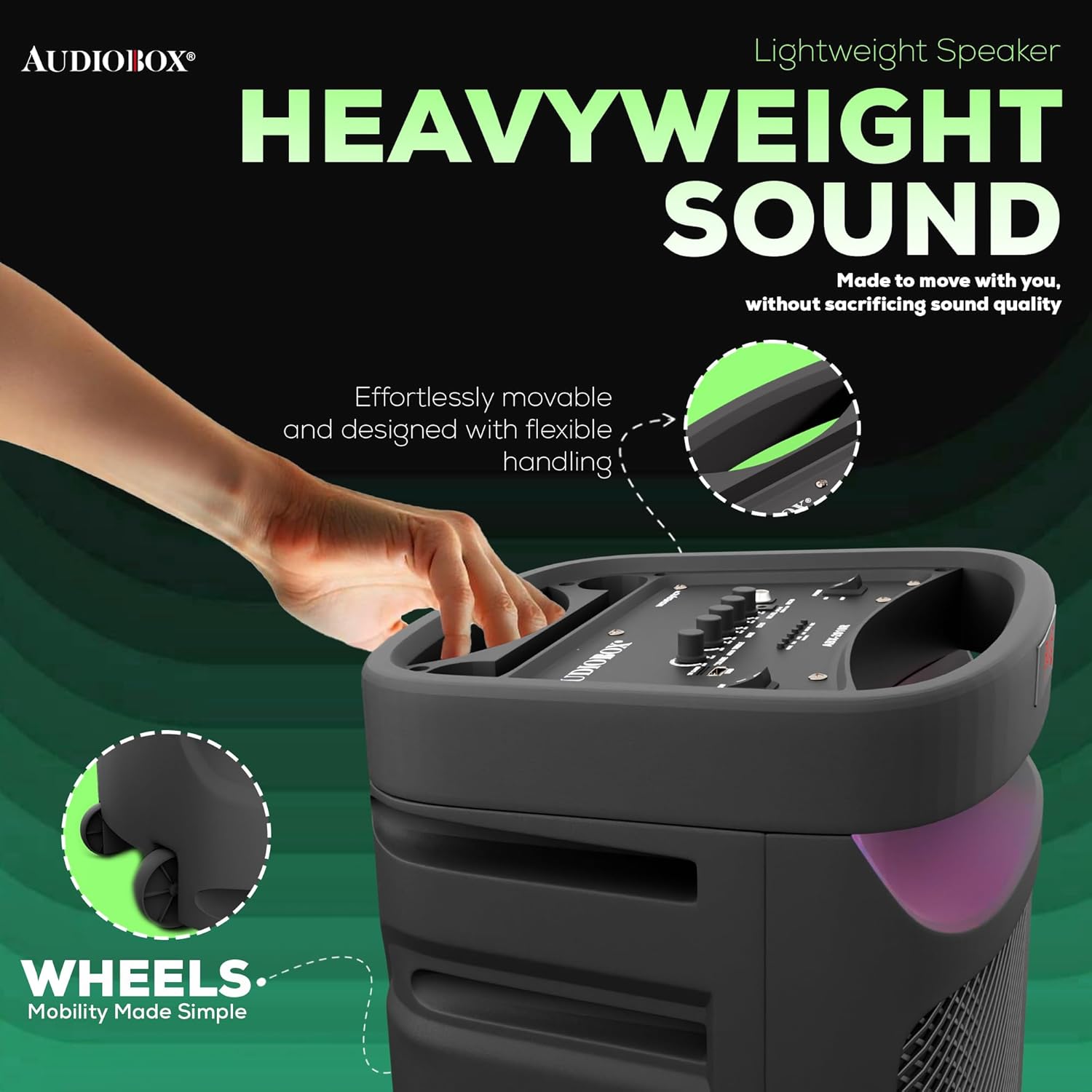 Audiobox ABX - 2010R Dual 10” Portable Karaoke Party Speaker with LED Light Show and Wired Microphone - Bluetooth, USB, TF Card, FM Radio - Top ElectrosKaraoke SpeakerABX - 2010R810059432017