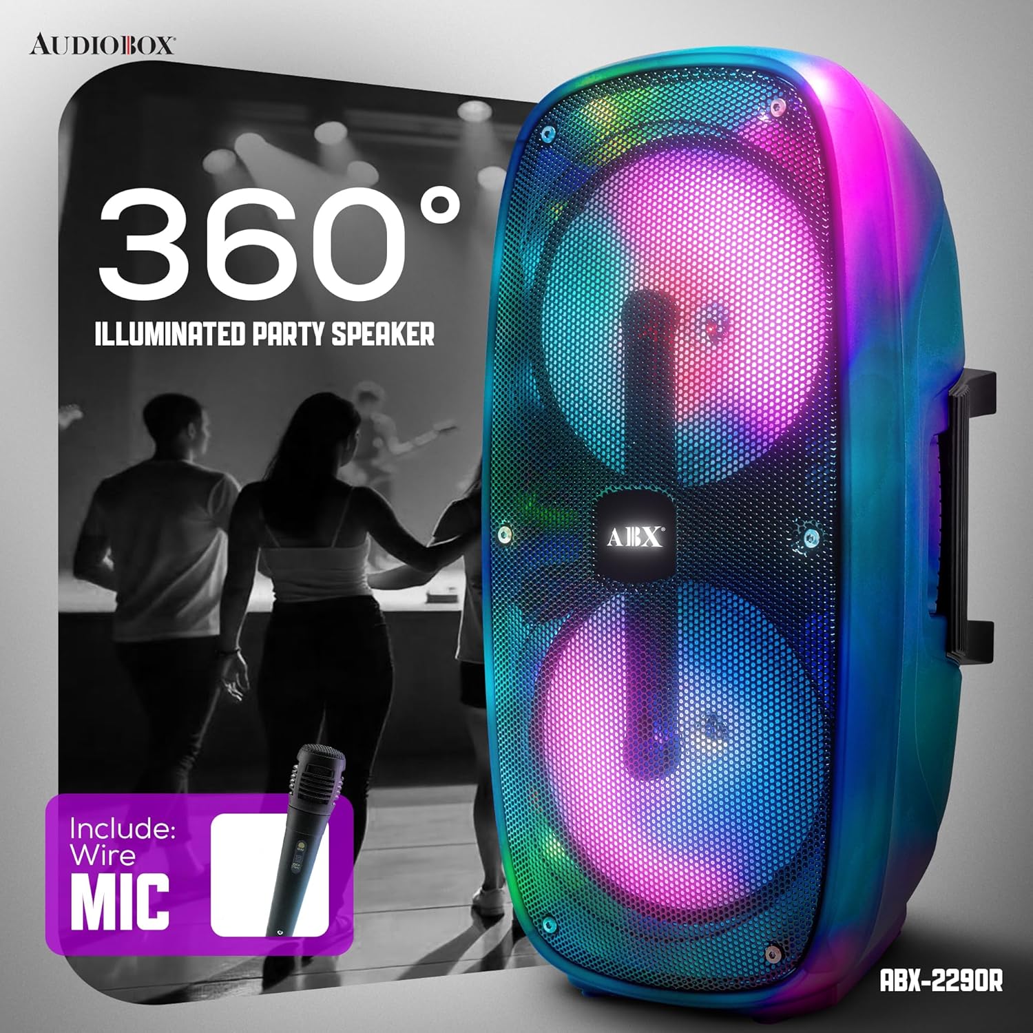 Audiobox ABX - 2290R Dual 6" Party Light Master | Bluetooth | 360 Glow | 40W RMS - Top ElectrosParty SpeakersABX - 2290R