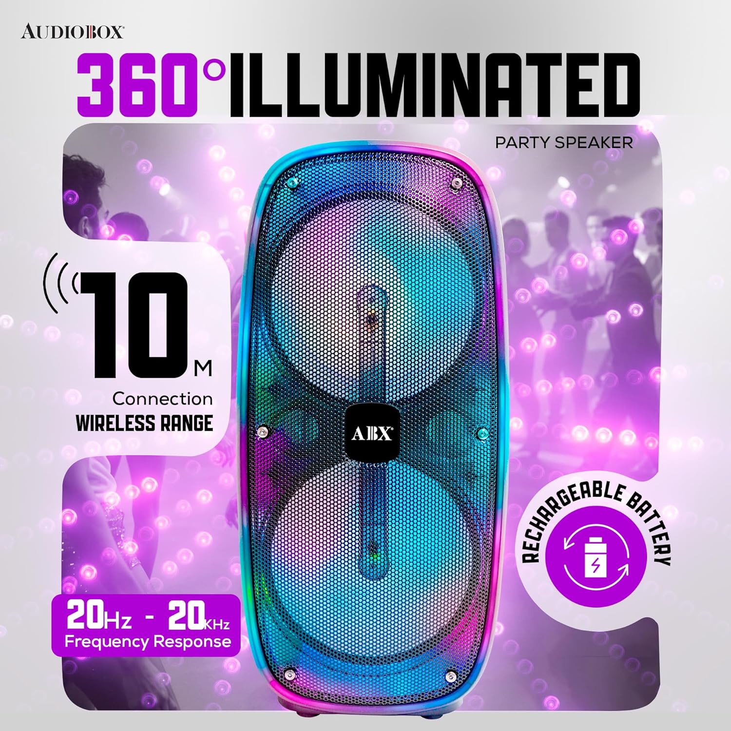 Audiobox ABX - 2290R Dual 6" Party Light Master | Bluetooth | 360 Glow | 40W RMS - Top ElectrosParty SpeakersABX - 2290R