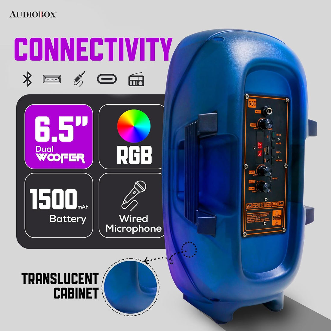 Audiobox ABX - 2290R Dual 6" Party Light Master | Bluetooth | 360 Glow | 40W RMS - Top ElectrosParty SpeakersABX - 2290R