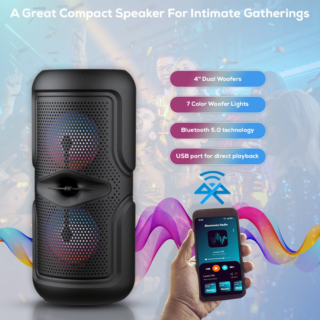 Audiobox ABX-240R Dual 4” Portable Bluetooth Speaker With Lights - Top ElectrosSpeakersABX-240R810059431751