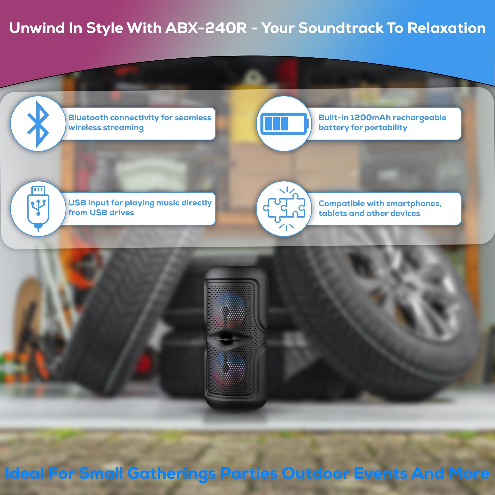 Audiobox ABX-240R Dual 4” Portable Bluetooth Speaker With Lights - Top ElectrosSpeakersABX-240R810059431751