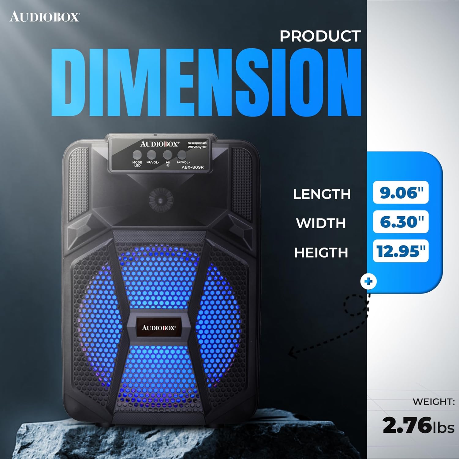 AudioBox ABX - 809 – 8” Bluetooth Party Speaker, WaveSync, LED Lights, Rechargeable Battery, Wireless Mic, FM Radio & Multiple Inputs - Top ElectrosSpeakersABX - 809R