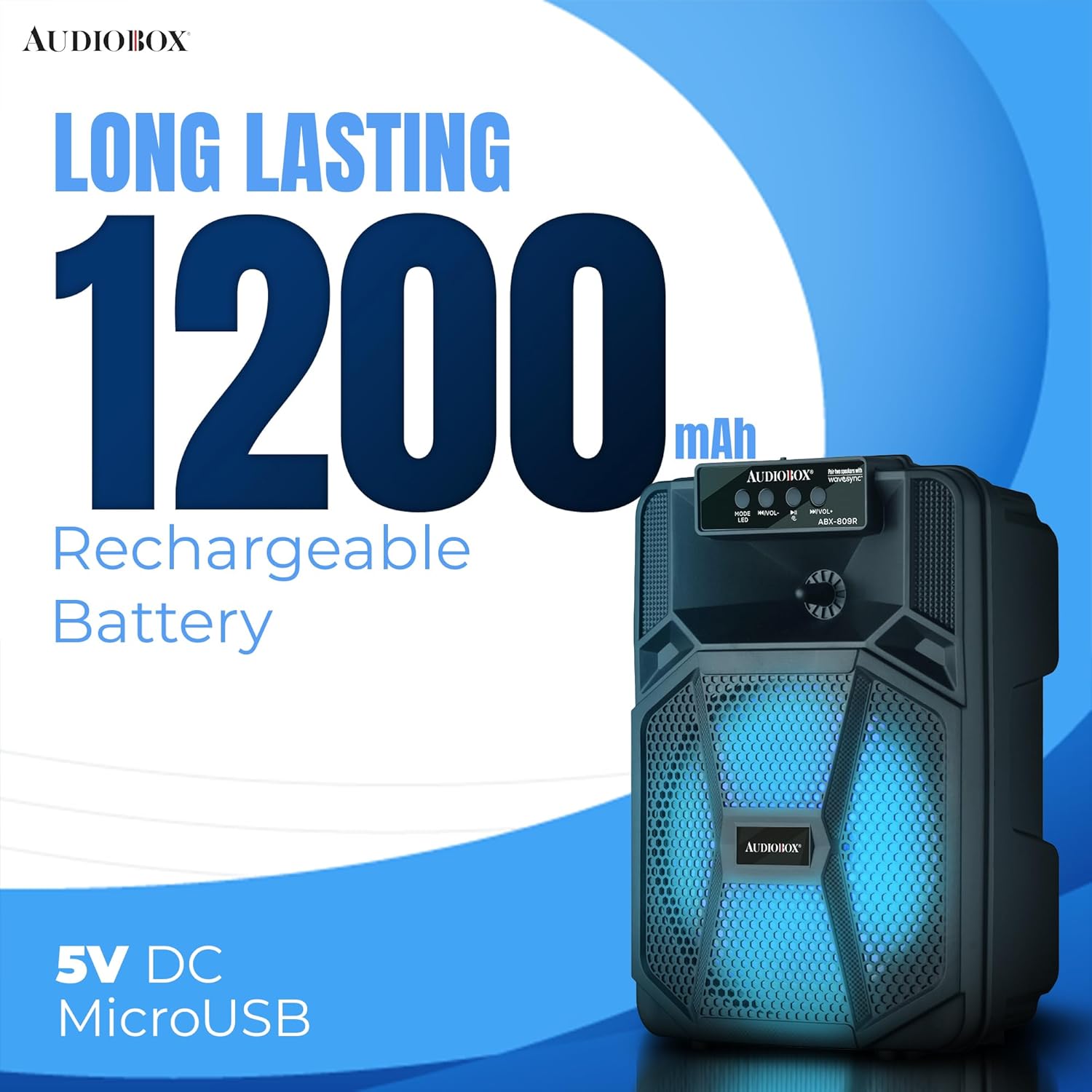 AudioBox ABX - 809 – 8” Bluetooth Party Speaker, WaveSync, LED Lights, Rechargeable Battery, Wireless Mic, FM Radio & Multiple Inputs - Top ElectrosSpeakersABX - 809R