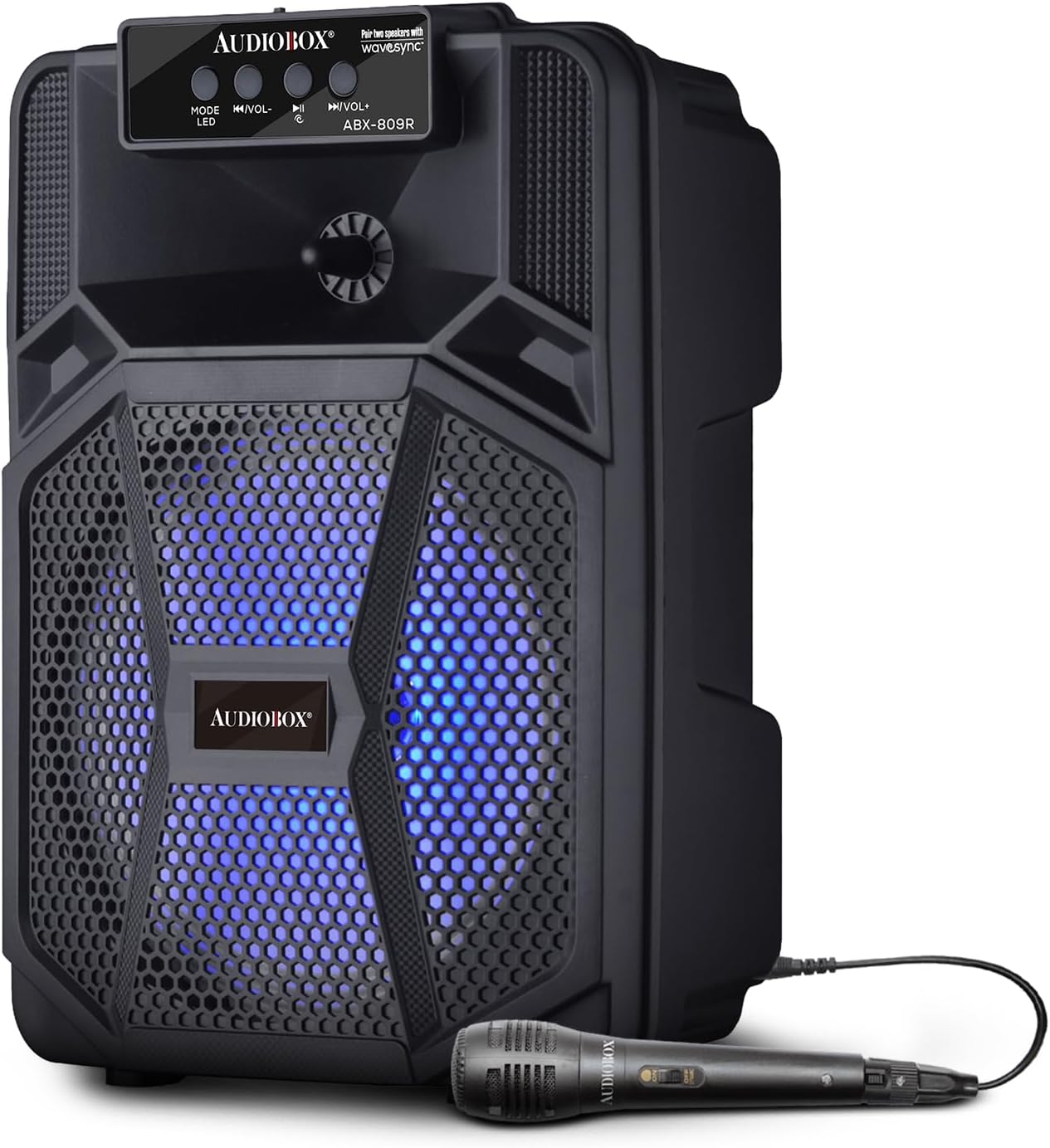 AudioBox ABX - 809 – 8” Bluetooth Party Speaker, WaveSync, LED Lights, Rechargeable Battery, Wireless Mic, FM Radio & Multiple Inputs - Top ElectrosSpeakersABX - 809R