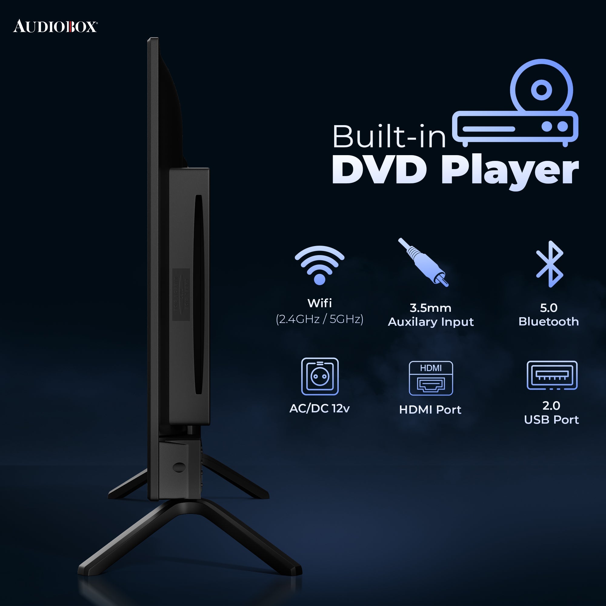 Audiobox Smart TV with Built - In DVD Player, Bluetooth Remote Control, HD LED, 12V AC/DC Compatible - Perfect for RVs, Movies, Gaming, Travel & Home Entertainment, Includes HDMI & USB Ports - Top ElectrosTVTV - 320SD810059432215