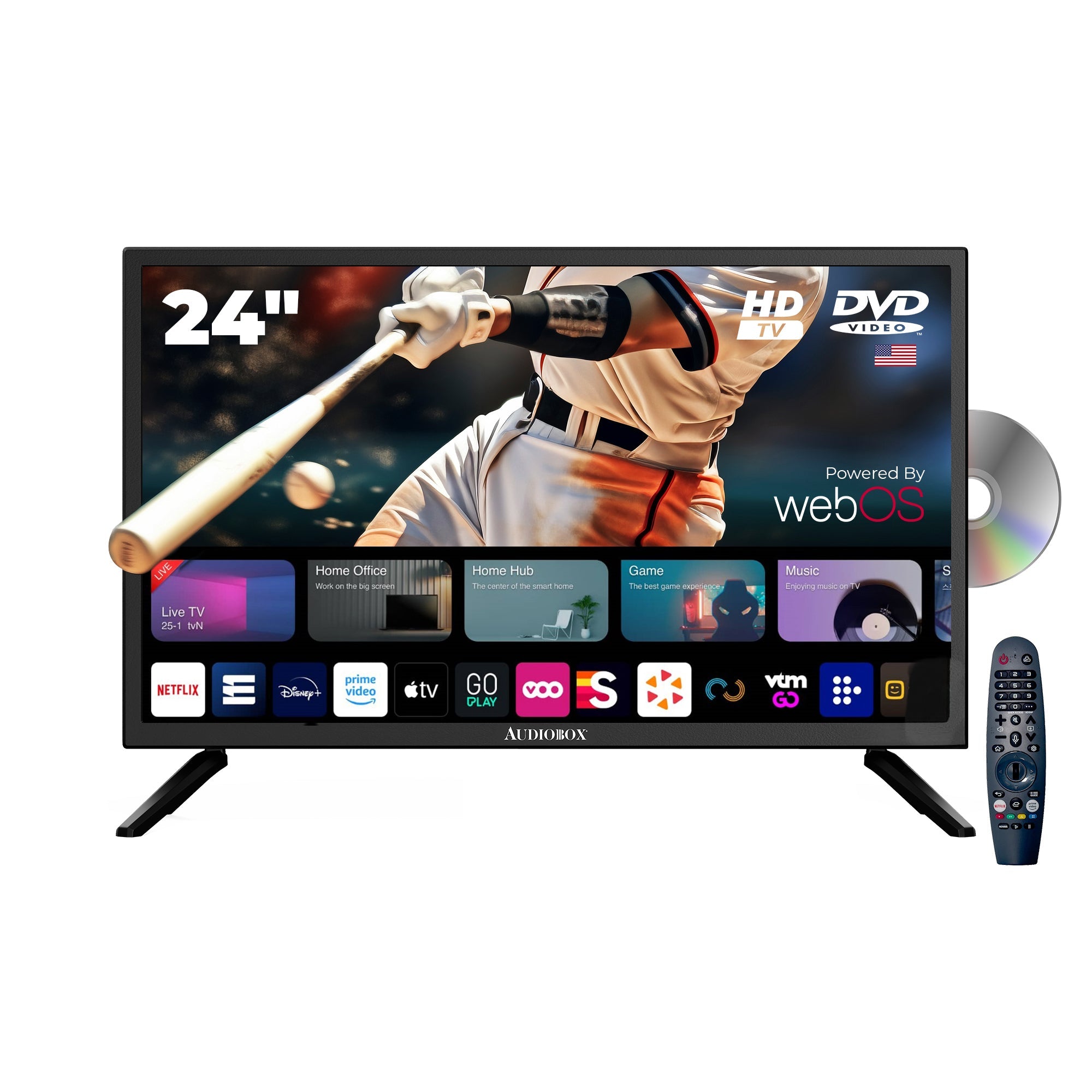 Audiobox Smart TV with Built - In DVD Player, Bluetooth Remote Control, HD LED, 12V Compatible - Perfect for RVs, Movies, Gaming, Travel & Home Entertainment, Includes HDMI & USB Ports - Top ElectrosTVTV - 240SD810059432208