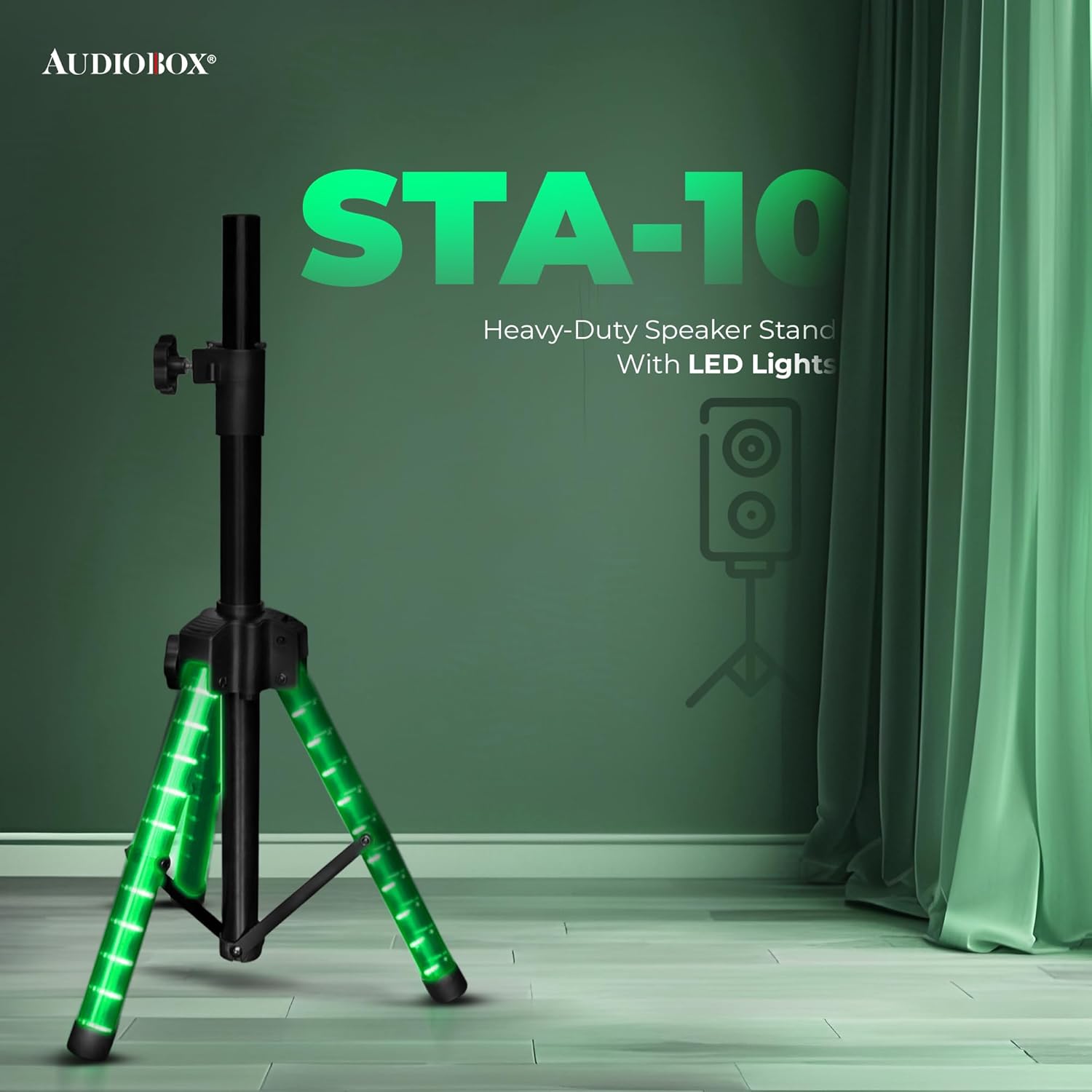 AudioBox STA - 10 – Heavy - Duty Speaker Stand with LED Lights, Adjustable Height, 110 lbs Capacity, Rechargeable Battery, Universal 35mm Mount - Top ElectrosTripod StandSTA - 10