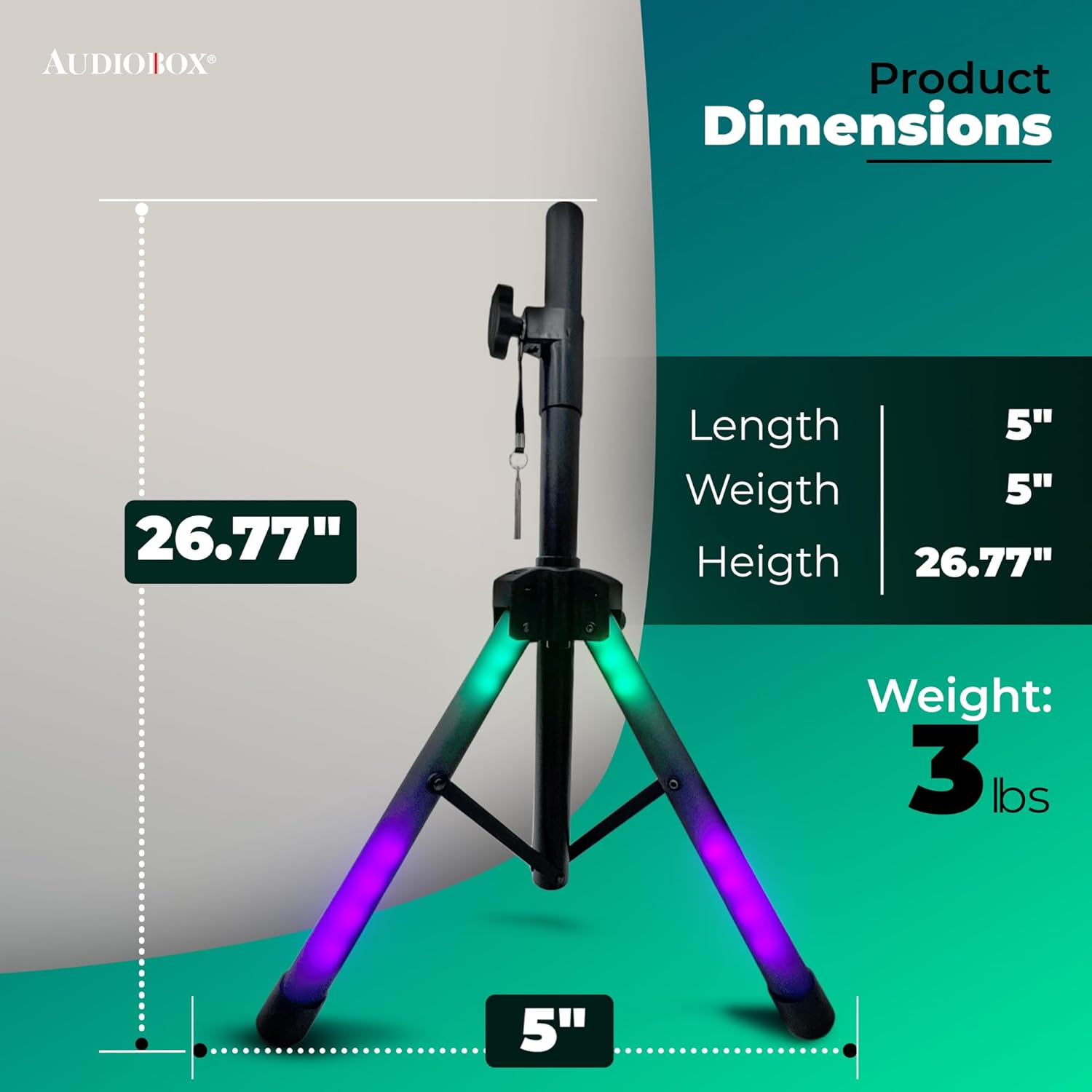 AudioBox STA - 10 – Heavy - Duty Speaker Stand with LED Lights, Adjustable Height, 110 lbs Capacity, Rechargeable Battery, Universal 35mm Mount - Top ElectrosTripod StandSTA - 10