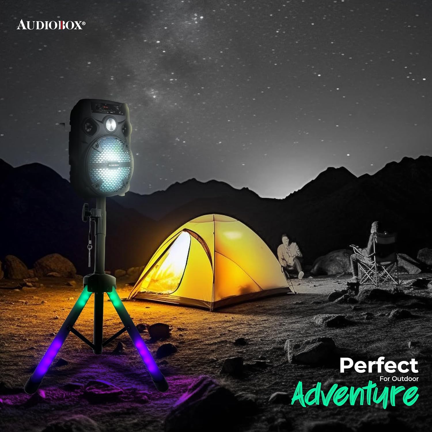 AudioBox STA - 10 – Heavy - Duty Speaker Stand with LED Lights, Adjustable Height, 110 lbs Capacity, Rechargeable Battery, Universal 35mm Mount - Top ElectrosTripod StandSTA - 10