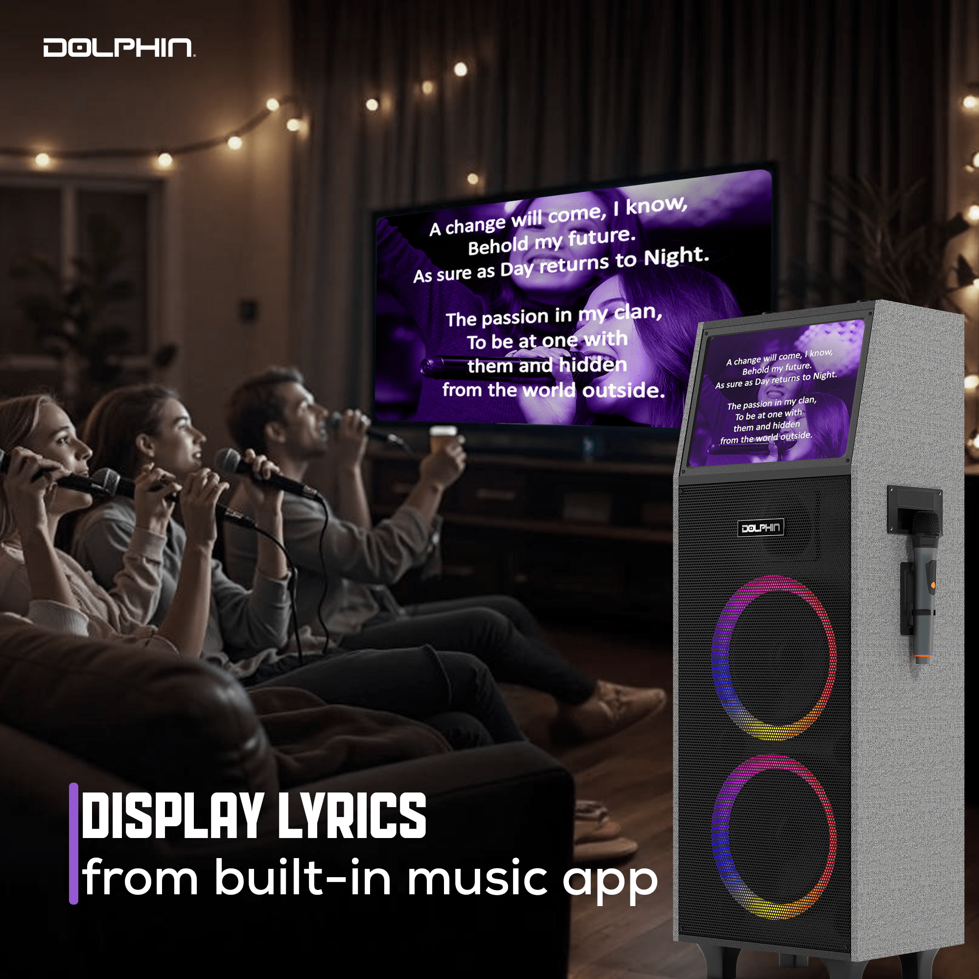 Dolphin KB - 2100R Rechargeable Karaoke Machine with 2 Wireless Mics & Lyrics Display Screen | Dual 10" Speakers, 14" Touchscreen Tablet, Voice Modulation, Bluetooth, USB, TF, FM, AUX, Portable - Top ElectrosKaraoke SystemKB - 2100R810059431799