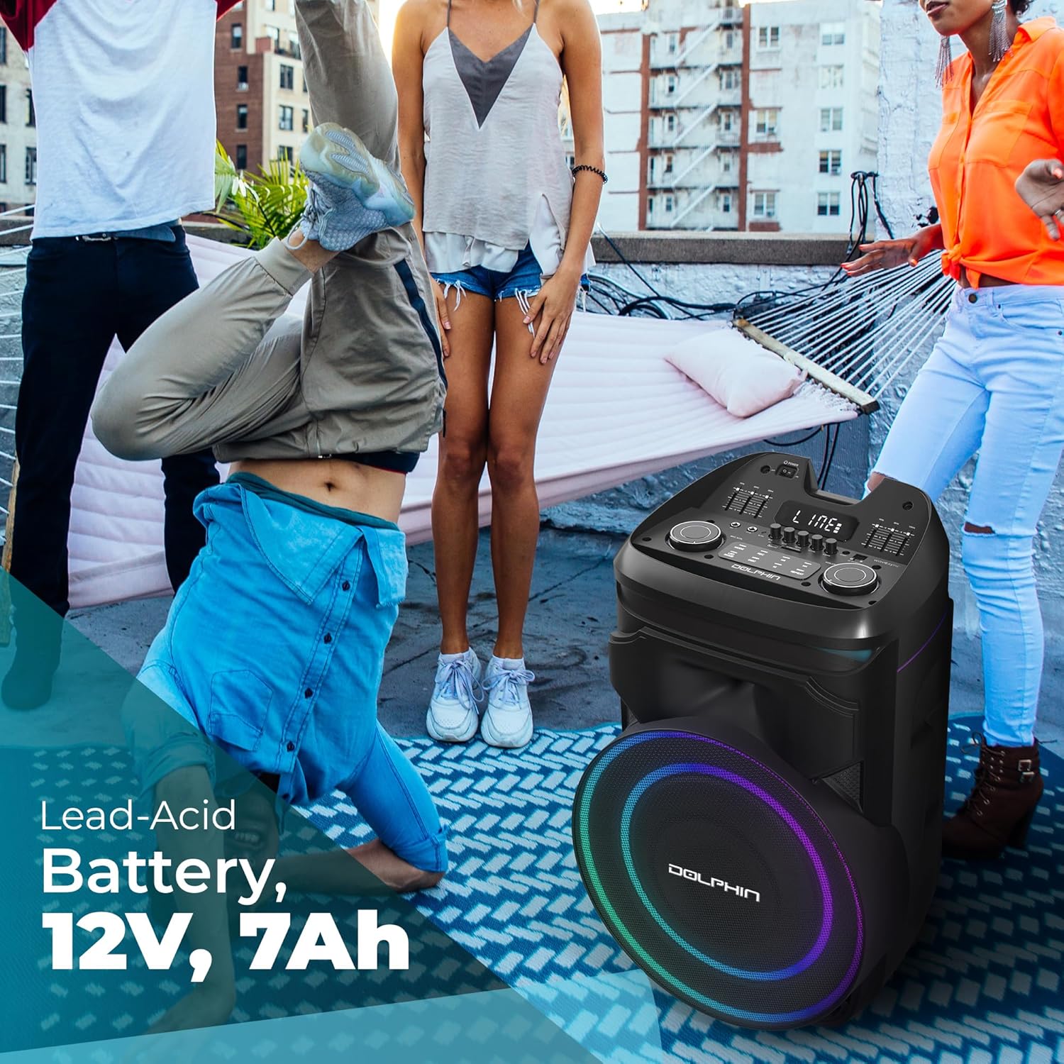 Dolphin SP - 1800RBT 100W 18” Portable Bluetooth Speaker with LED Lights and X - BASS - Top ElectrosSpeakersSP - 1800RBT810059432444