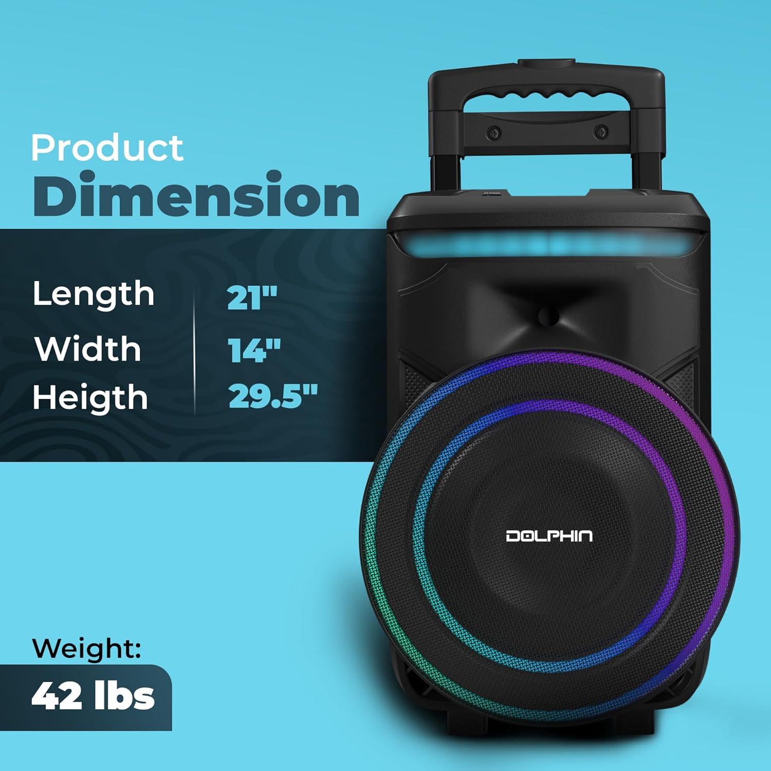 Dolphin SP - 1800RBT 100W 18” Portable Bluetooth Speaker with LED Lights and X - BASS - Top ElectrosSpeakersSP - 1800RBT810059432444