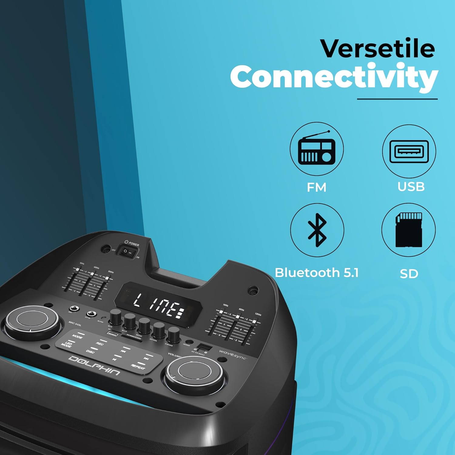Dolphin SP - 1800RBT 100W 18” Portable Bluetooth Speaker with LED Lights and X - BASS - Top ElectrosSpeakersSP - 1800RBT810059432444