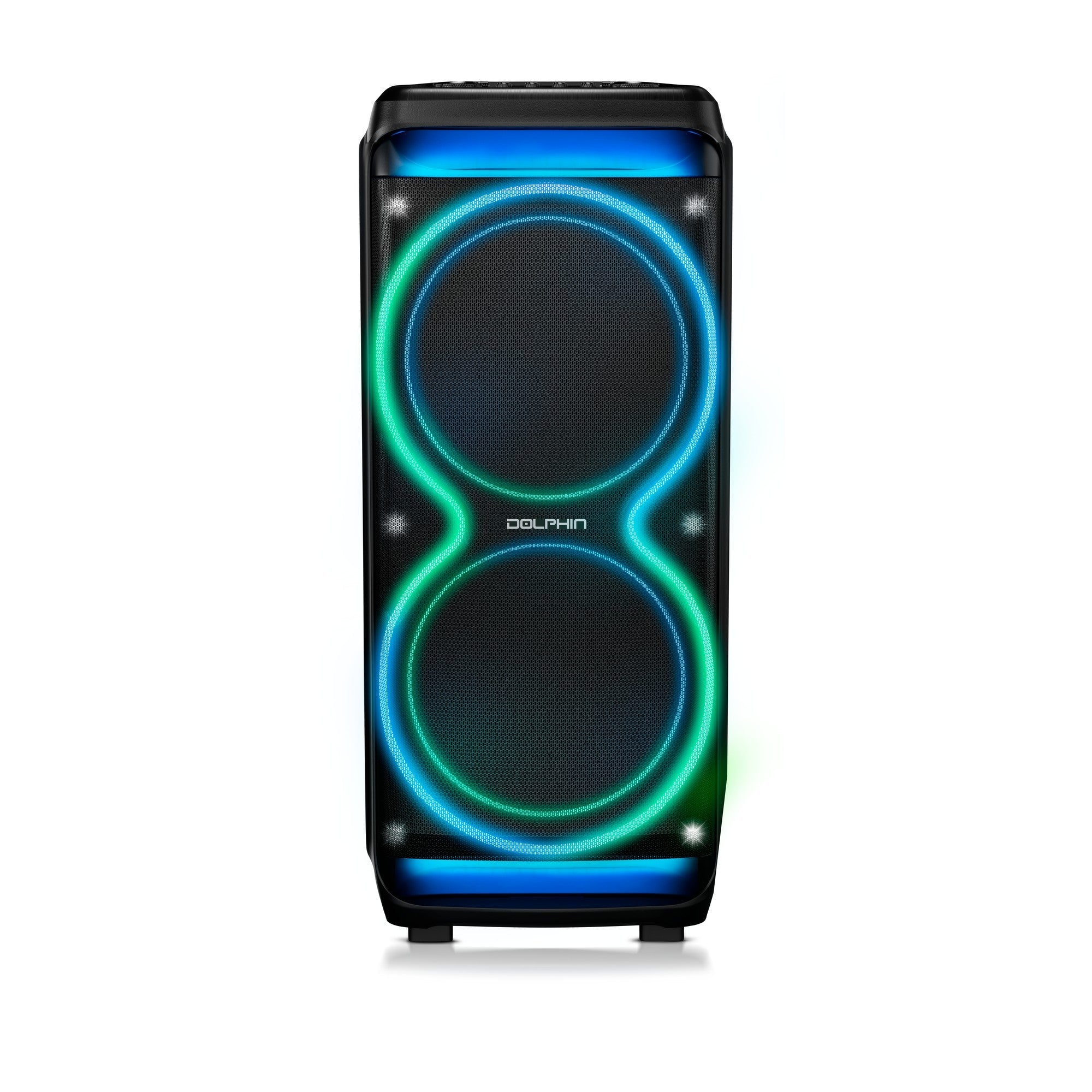 Dolphin SP - 5200RBT – Dual 15” Party Speaker with LED Lights & Wireless Mic - Top ElectrosParty SpeakersSP - 5200RBT810059432819
