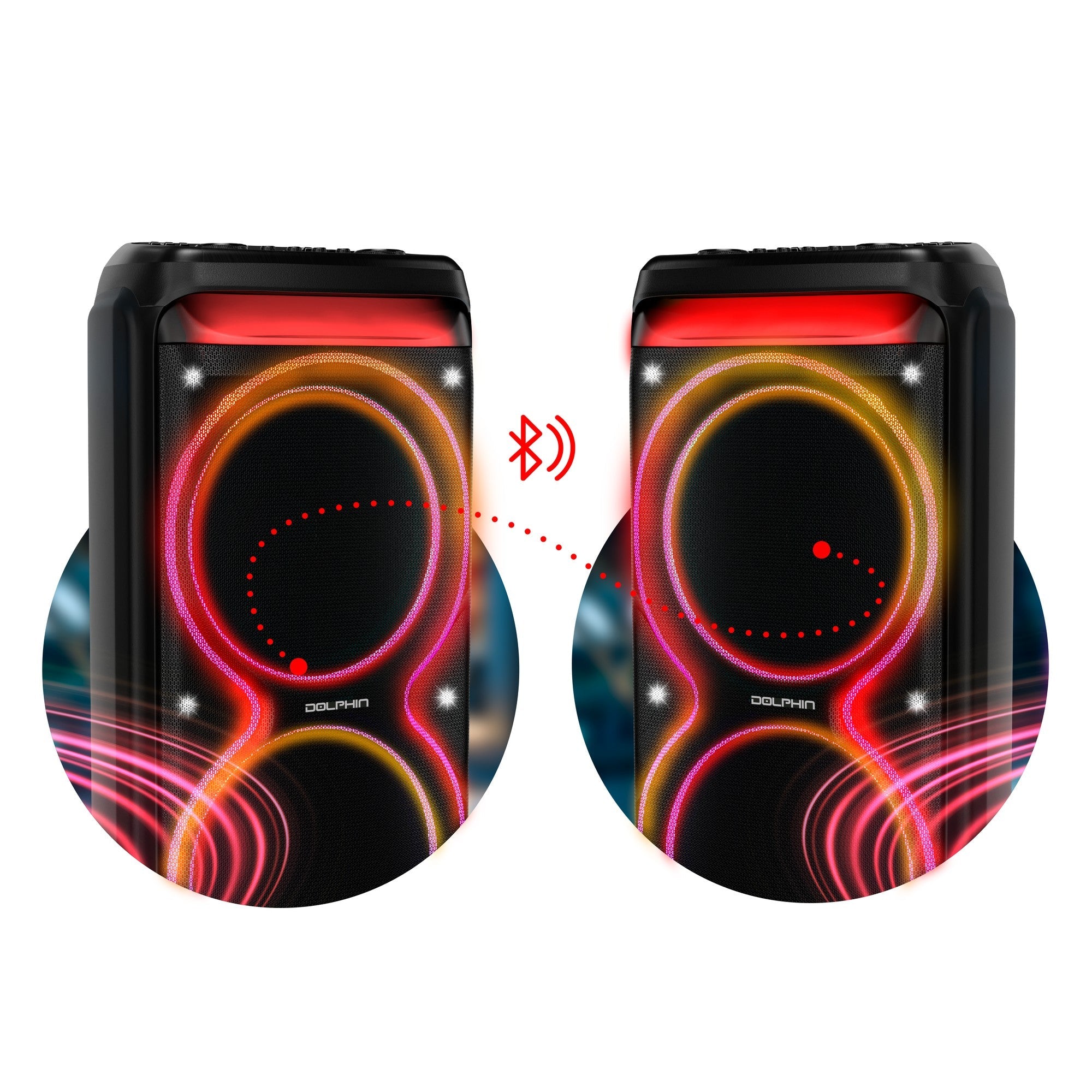 Dolphin SP - 5200RBT – Dual 15” Party Speaker with LED Lights & Wireless Mic - Top ElectrosParty SpeakersSP - 5200RBT810059432819