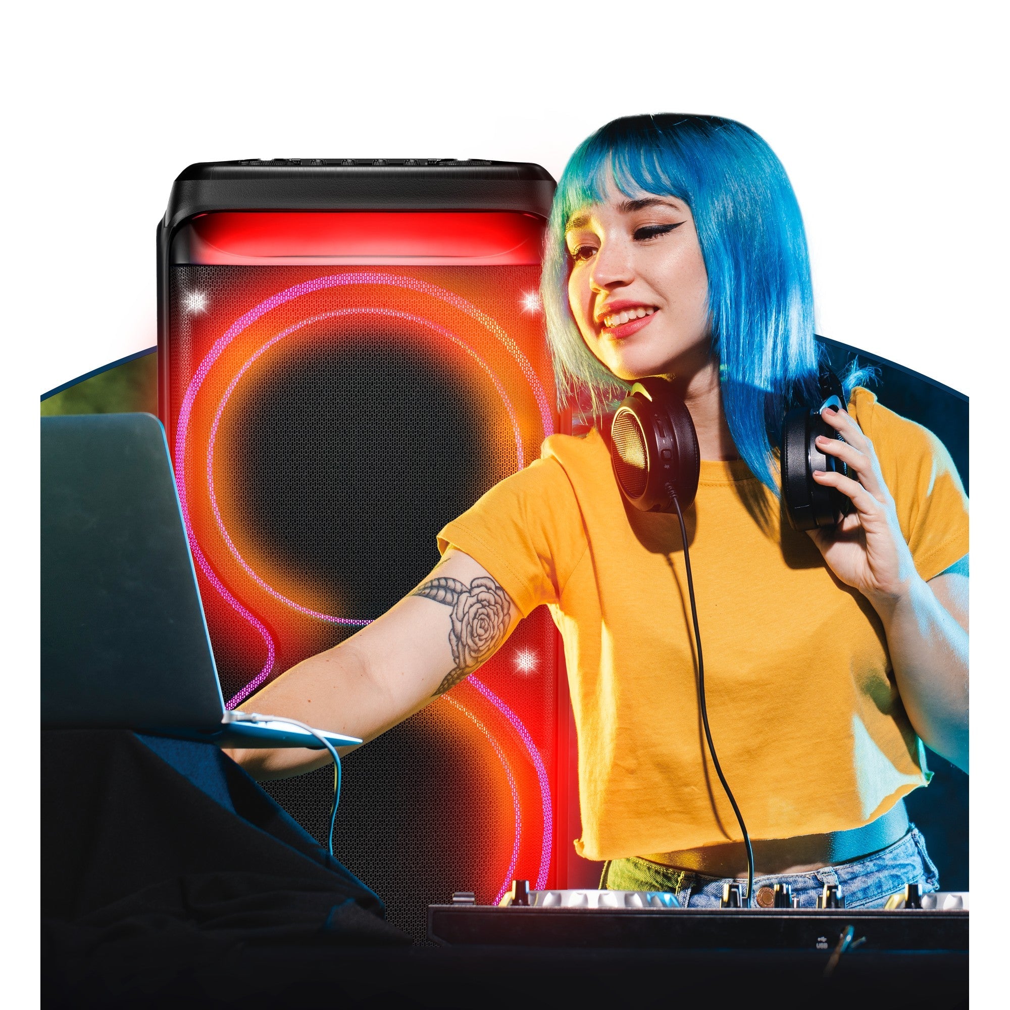 Dolphin SP - 5200RBT – Dual 15” Party Speaker with LED Lights & Wireless Mic - Top ElectrosParty SpeakersSP - 5200RBT810059432819