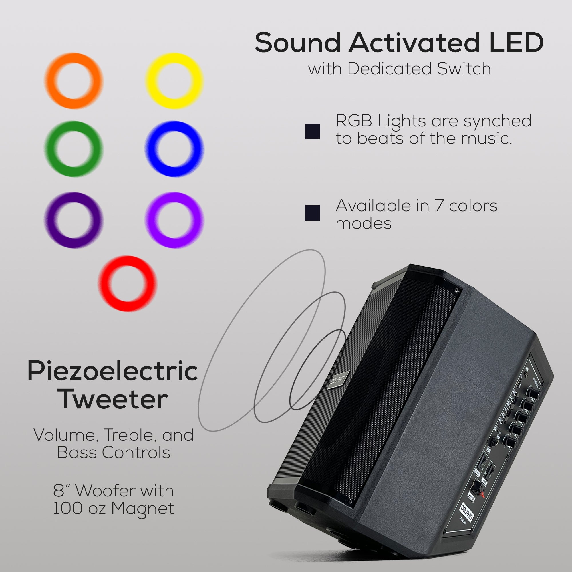 Dolphin SP-880RBT Rechargeable 8" Party Speaker with Tiltable Design and LED Lights - Top ElectrosSpeakersSP-880RBT810059431430
