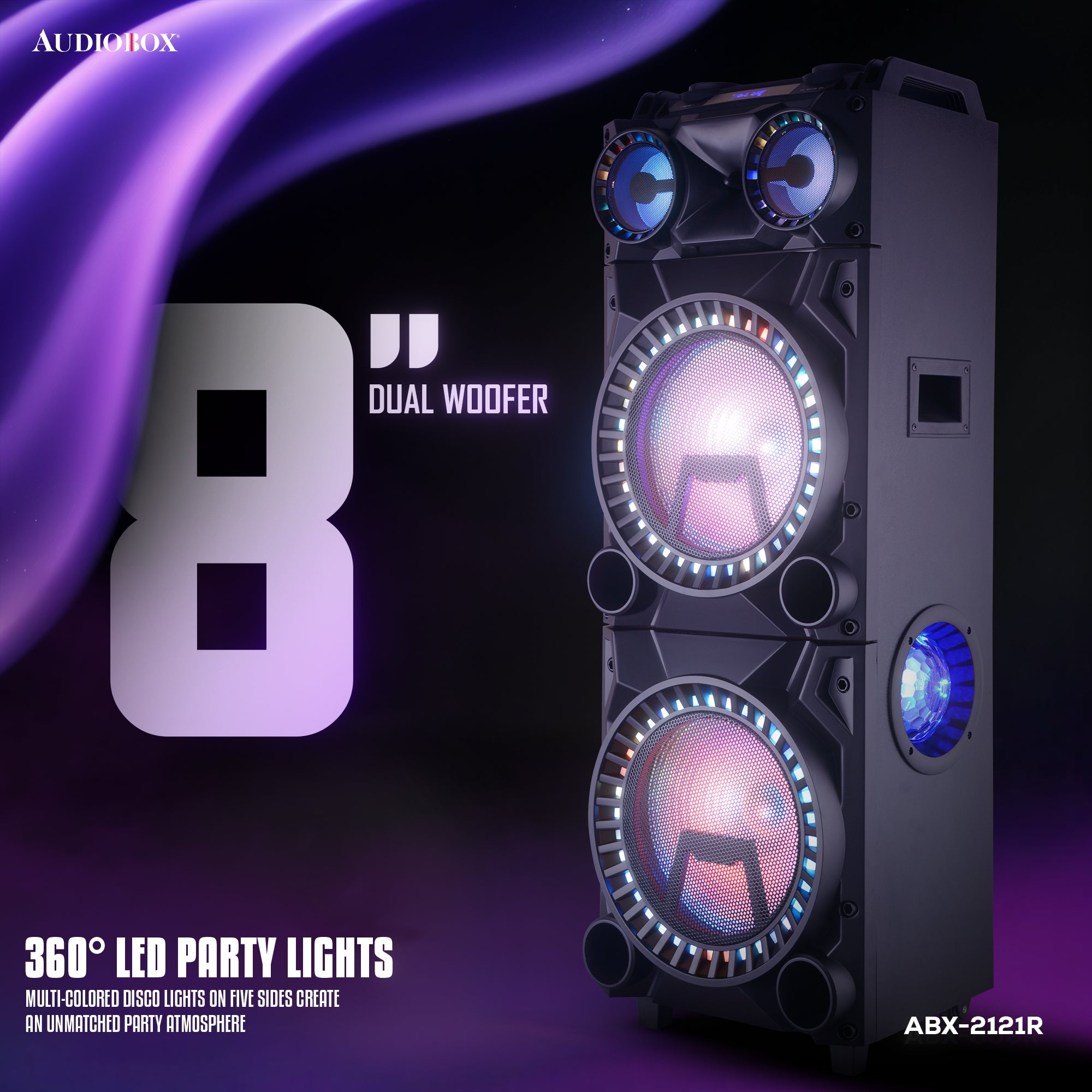 Dual 12" Bluetooth Party Speaker 2800W with Lights, Mic, Remote, Wheels - Top ElectrosKaraoke SpeakerABX - 2121R