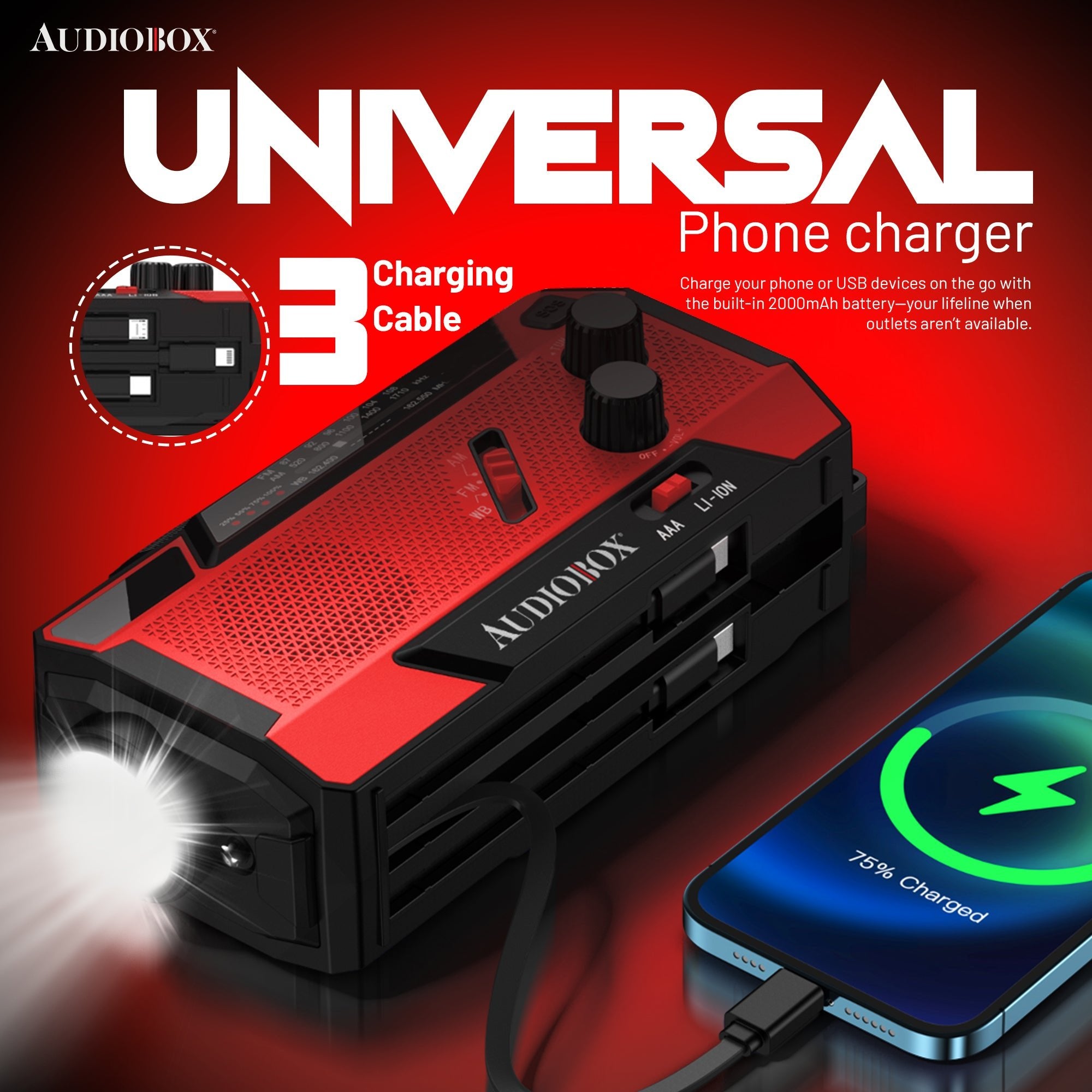Emergency Radio with Power Bank β NOAA Weather Alert, Solar/Crank/USB Charging, LED Flashlight, AM/FM/WB - Top ElectrosRadioRXP - 200810059432840