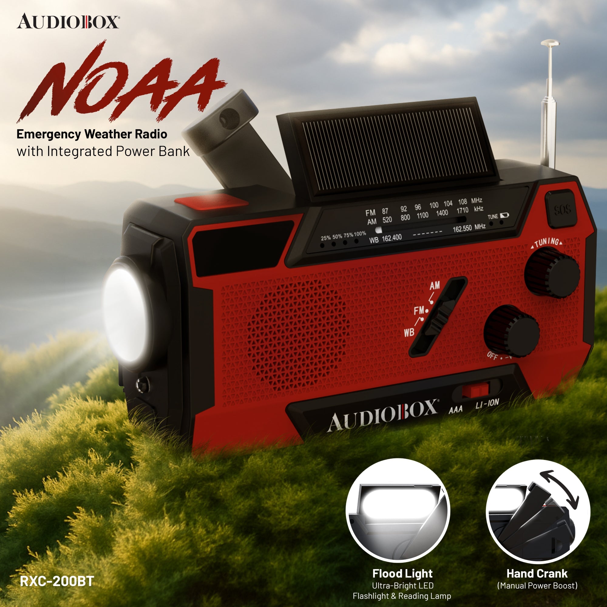 Emergency Radio with Power Bank β NOAA Weather Alert, Solar/Crank/USB Charging, LED Flashlight, AM/FM/WB - Top ElectrosRadioRXP - 200810059432840