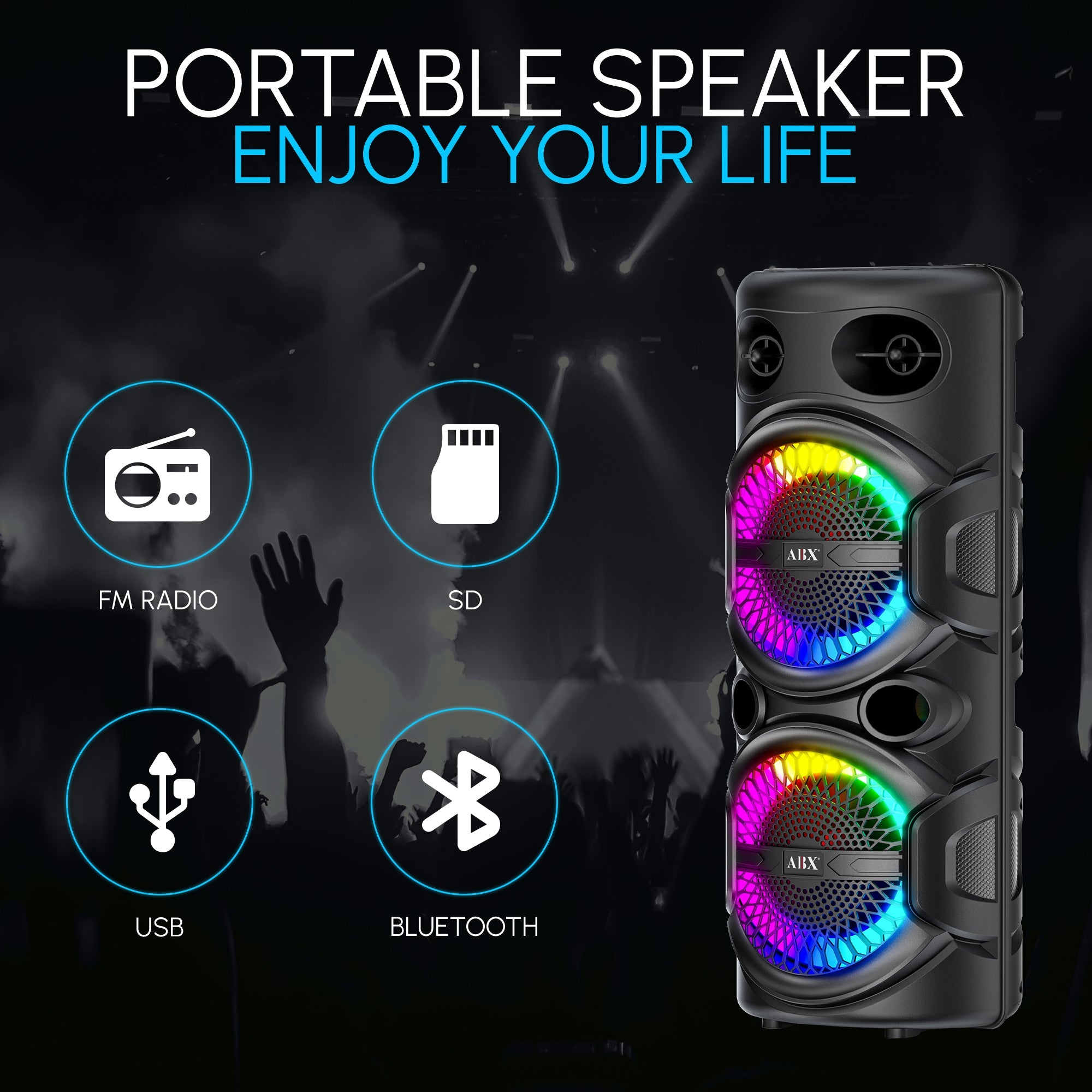 Karaoke Party Speaker with Microphone & Ring Lights - Bluetooth, USB, TF, FM, AU, Porttable, Wireless - Top ElectrosKaraoke SpeakerABX - 286R810059432017