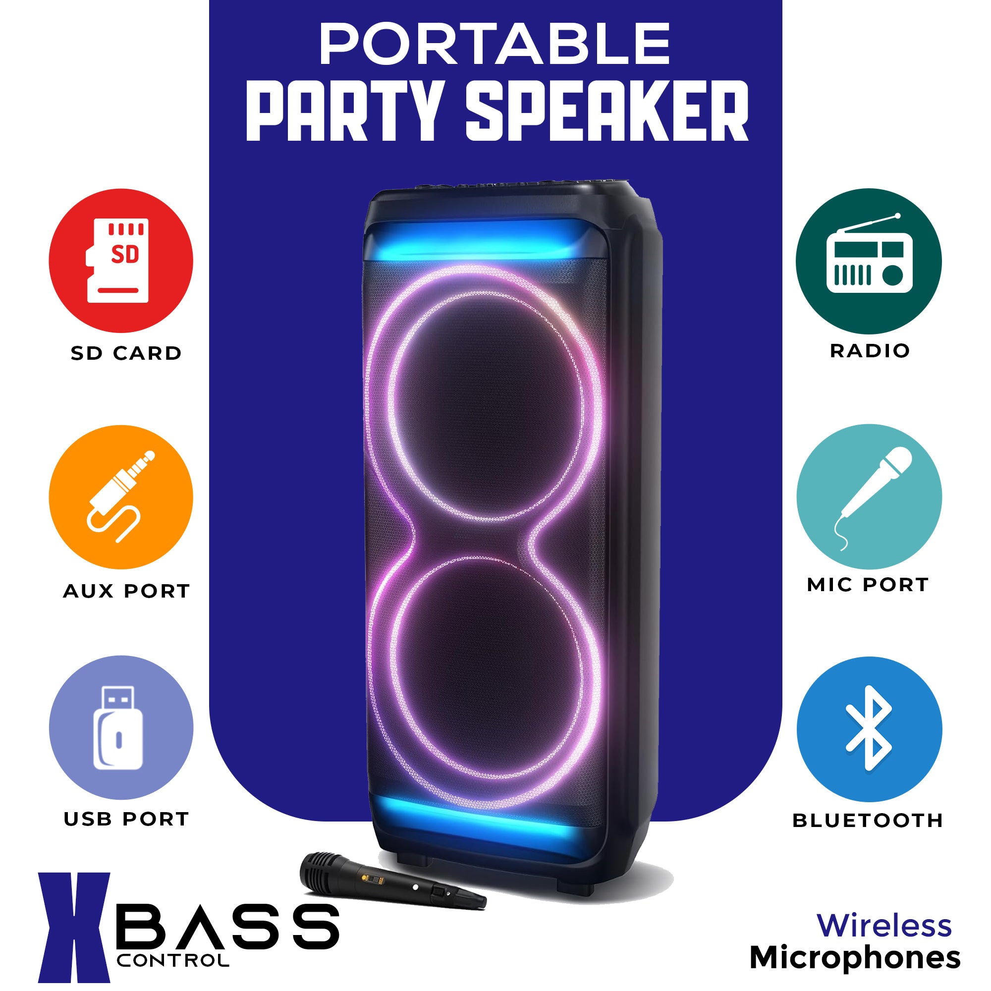 Powerful Dual 15” Bluetooth Party Speaker – 100W RMS, Deep Bass, DJ Ready, LED Lights, Wireless Mic, WaveSync, Trolley Style - Top ElectrosSP - 5500RBT
