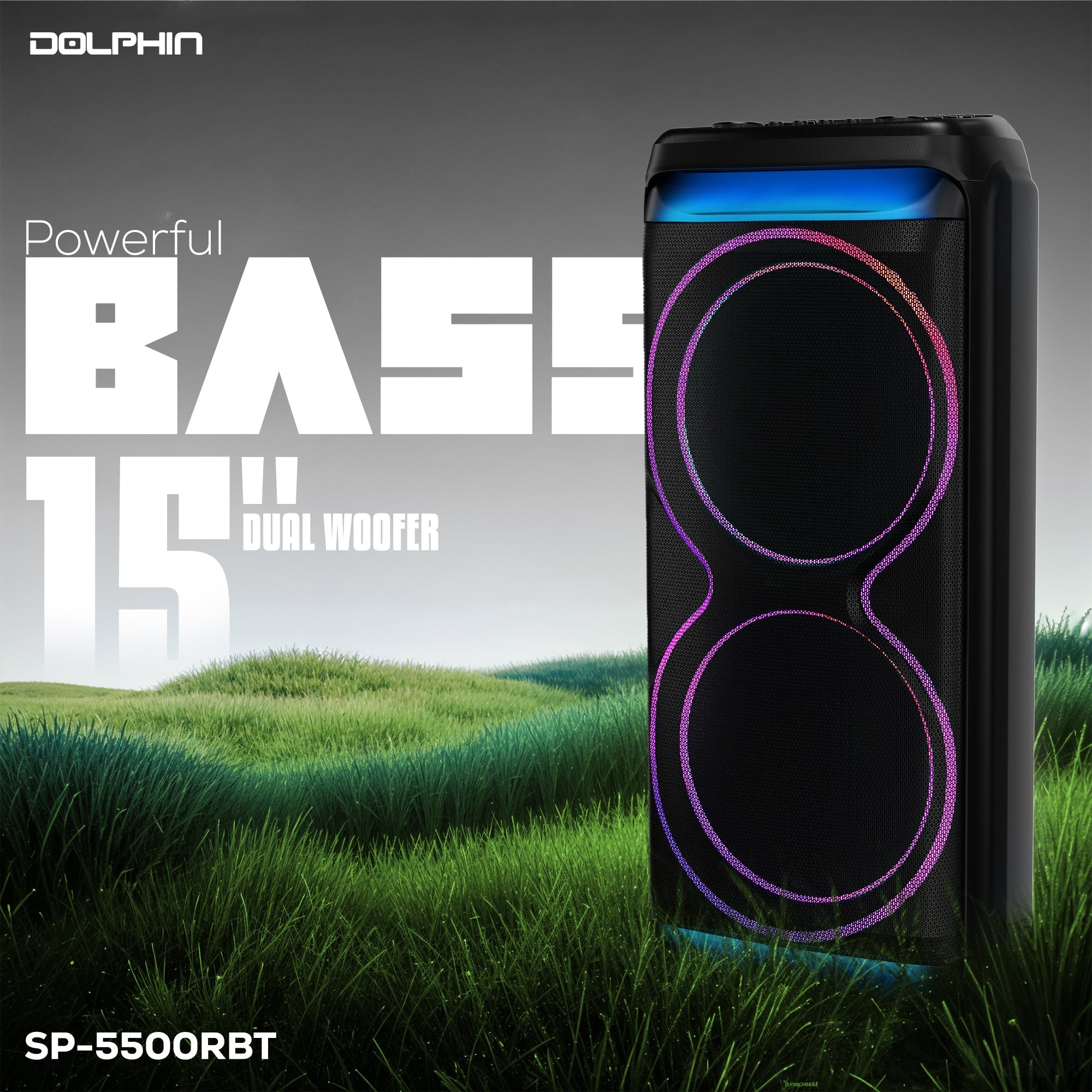 Powerful Dual 15” Bluetooth Party Speaker – 100W RMS, Deep Bass, DJ Ready, LED Lights, Wireless Mic, WaveSync, Trolley Style - Top ElectrosSP - 5500RBT