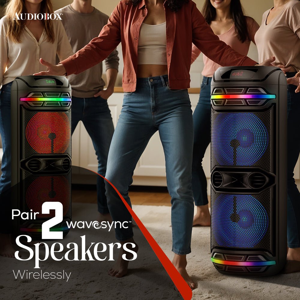 Rechargeable Bluetooth Party Speaker – Dual 12” Woofers, LED Lights, FM Radio, USB, Wireless Mic, 40W RMS - Top ElectrosParty SpeakersABX - 2140R