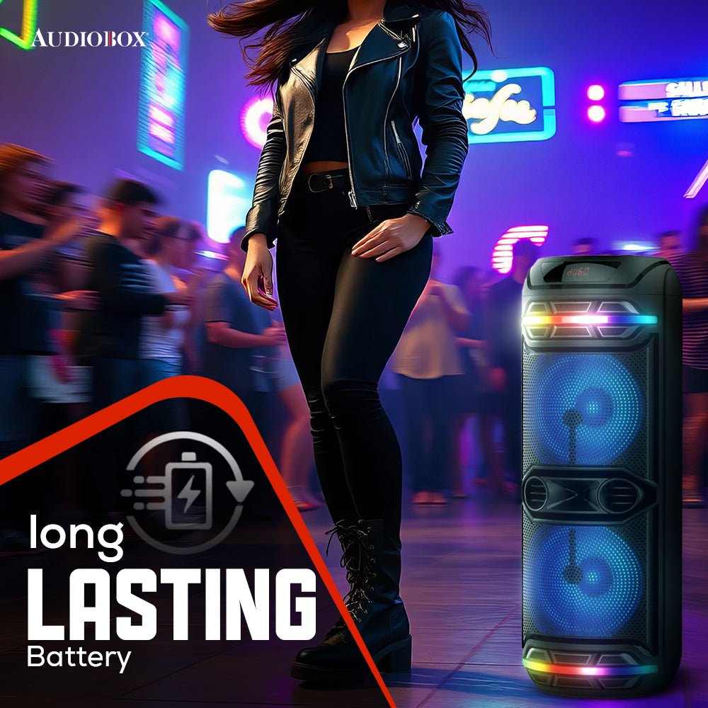 Rechargeable Bluetooth Party Speaker – Dual 12” Woofers, LED Lights, FM Radio, USB, Wireless Mic, 40W RMS - Top ElectrosParty SpeakersABX - 2140R