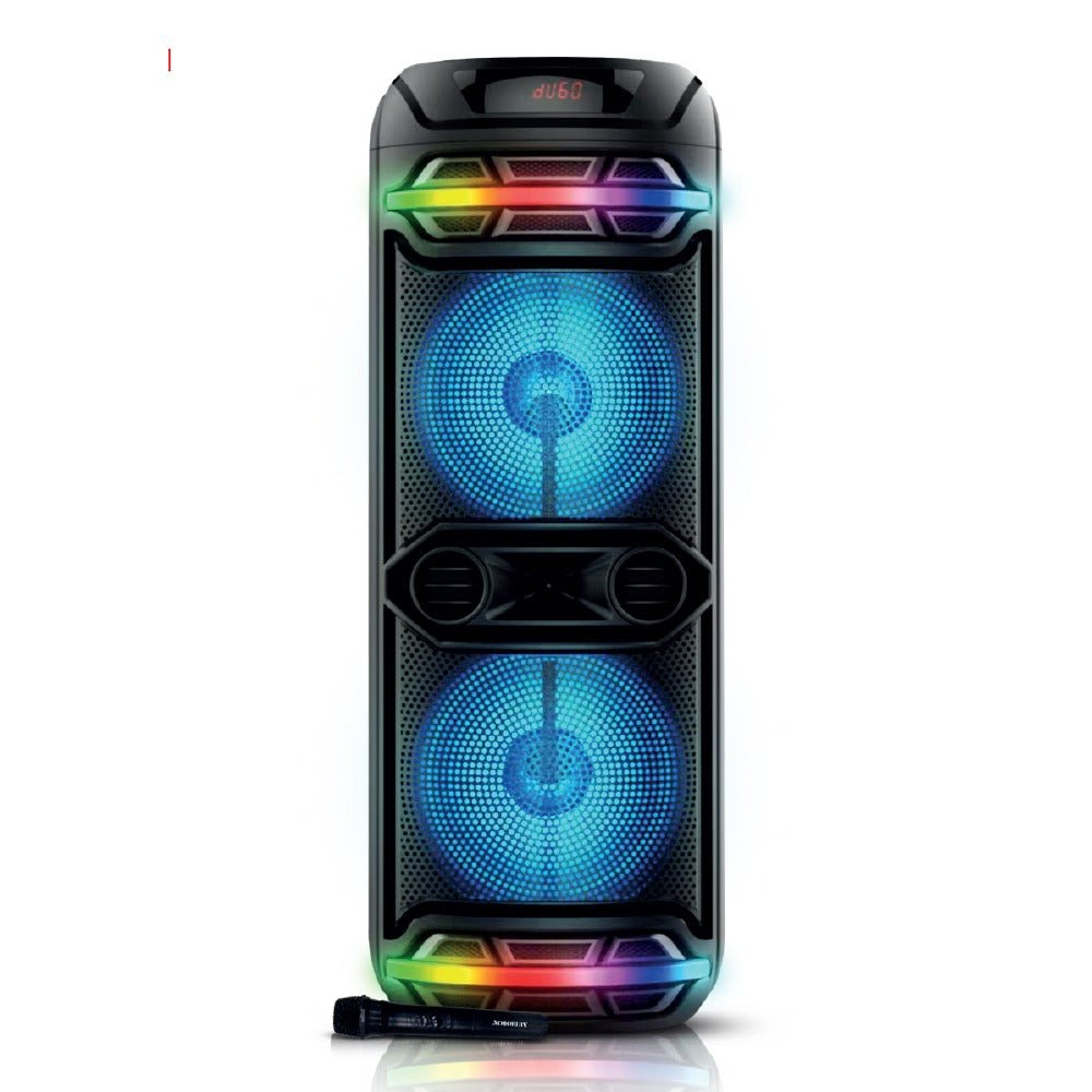 Rechargeable Bluetooth Party Speaker – Dual 12” Woofers, LED Lights, FM Radio, USB, Wireless Mic, 40W RMS - Top ElectrosParty SpeakersABX - 2140R