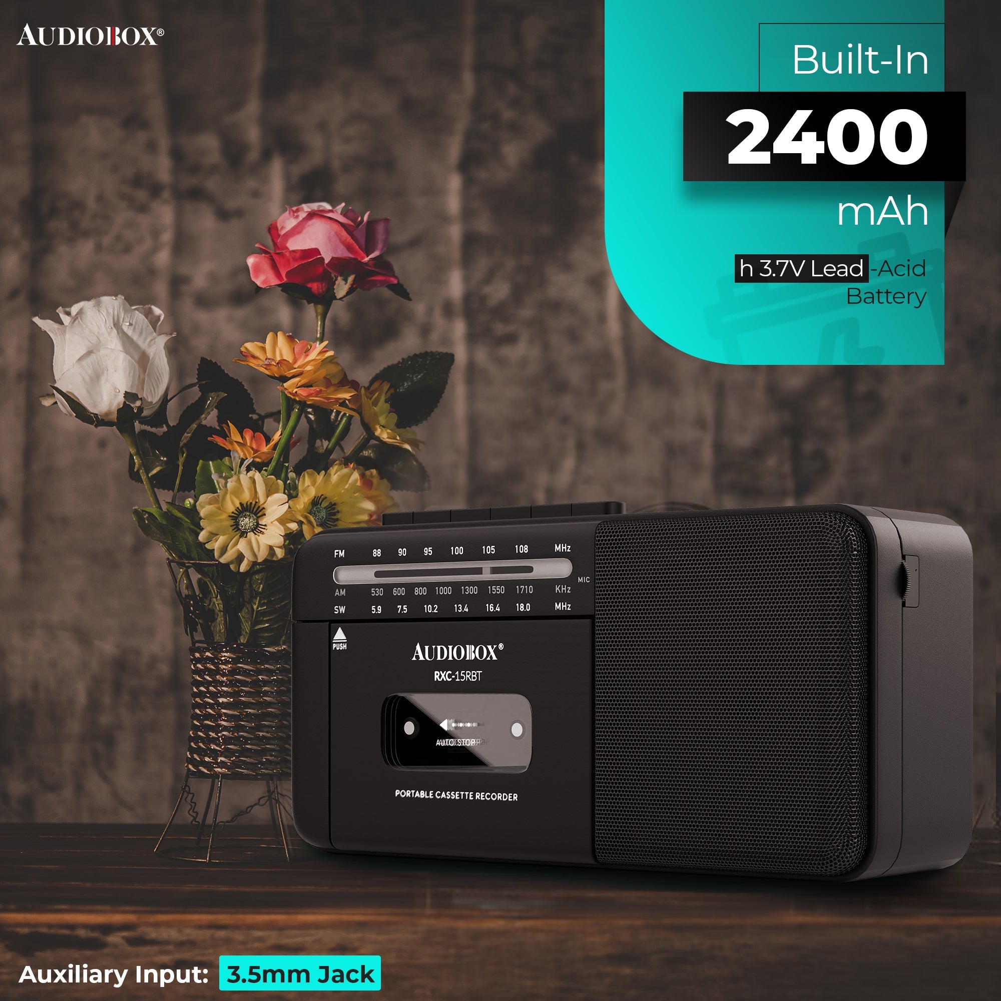 RXC-15RBT Rechargeable Multi-Band Cassette Player with AM/FM/SW Radio - Portable and Versatile - Top ElectrosRadioRXC-15RBT810059432079