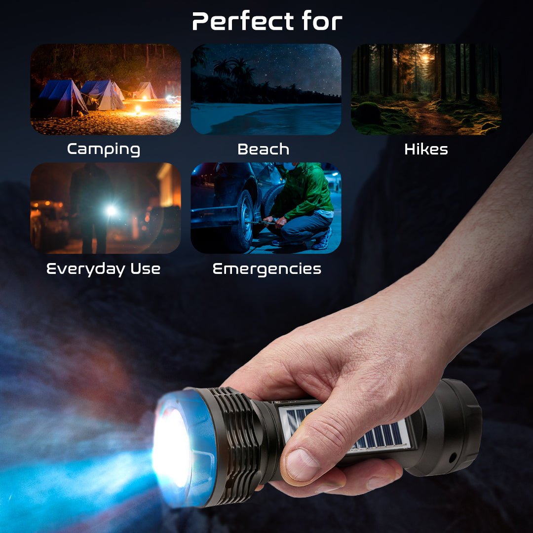 Solar Rechargeable Emergency Flashlight with Bluetooth & FM Radio - 3 Colors Available - Top ElectrosFSL - 200 Silver810059432239