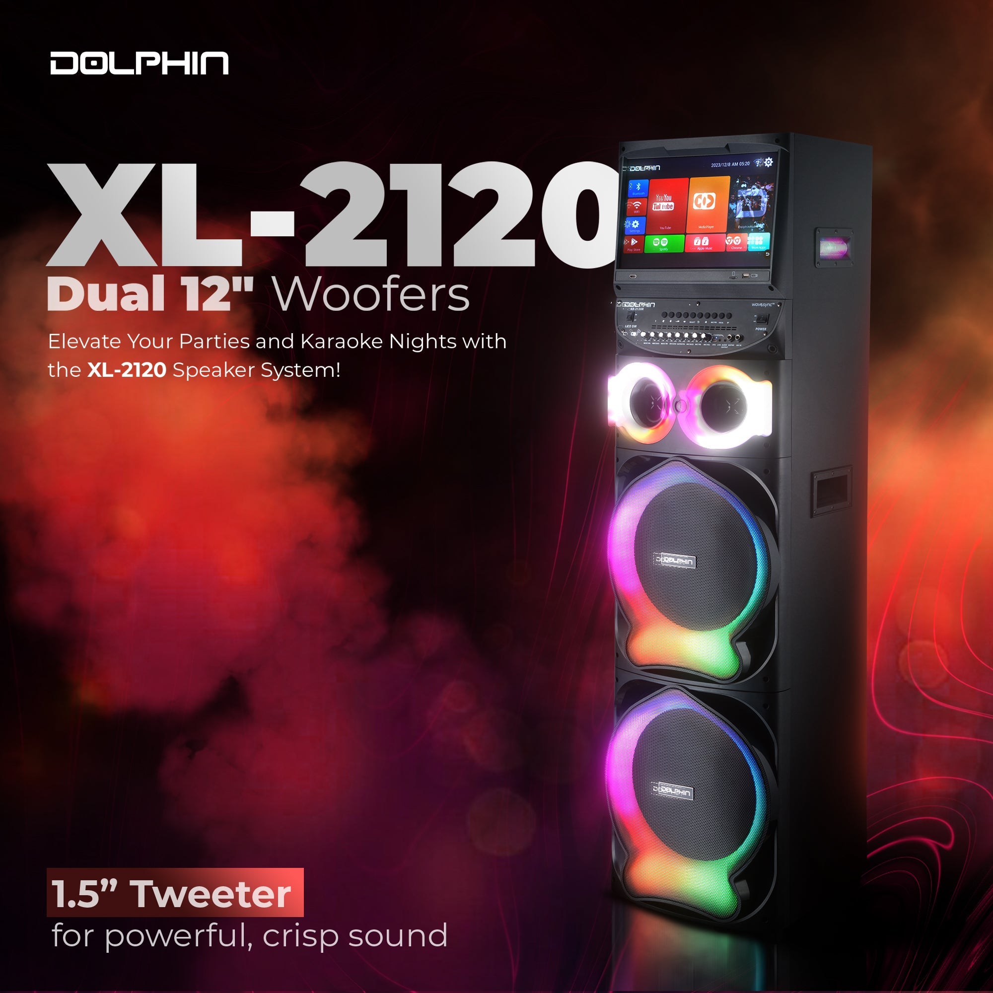 XL - 2120 Dual 12" Rechargeable Karaoke Speaker with 15.4" Android Tablet & LED Lights - Top ElectrosKaraoke SystemXL - 2120810059431621