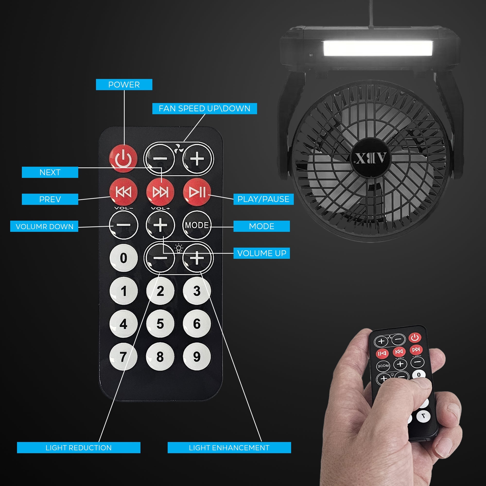 ABX Portable Solar Fan with Speaker and Flash Light - Top ElectrosRXF-40810059431669