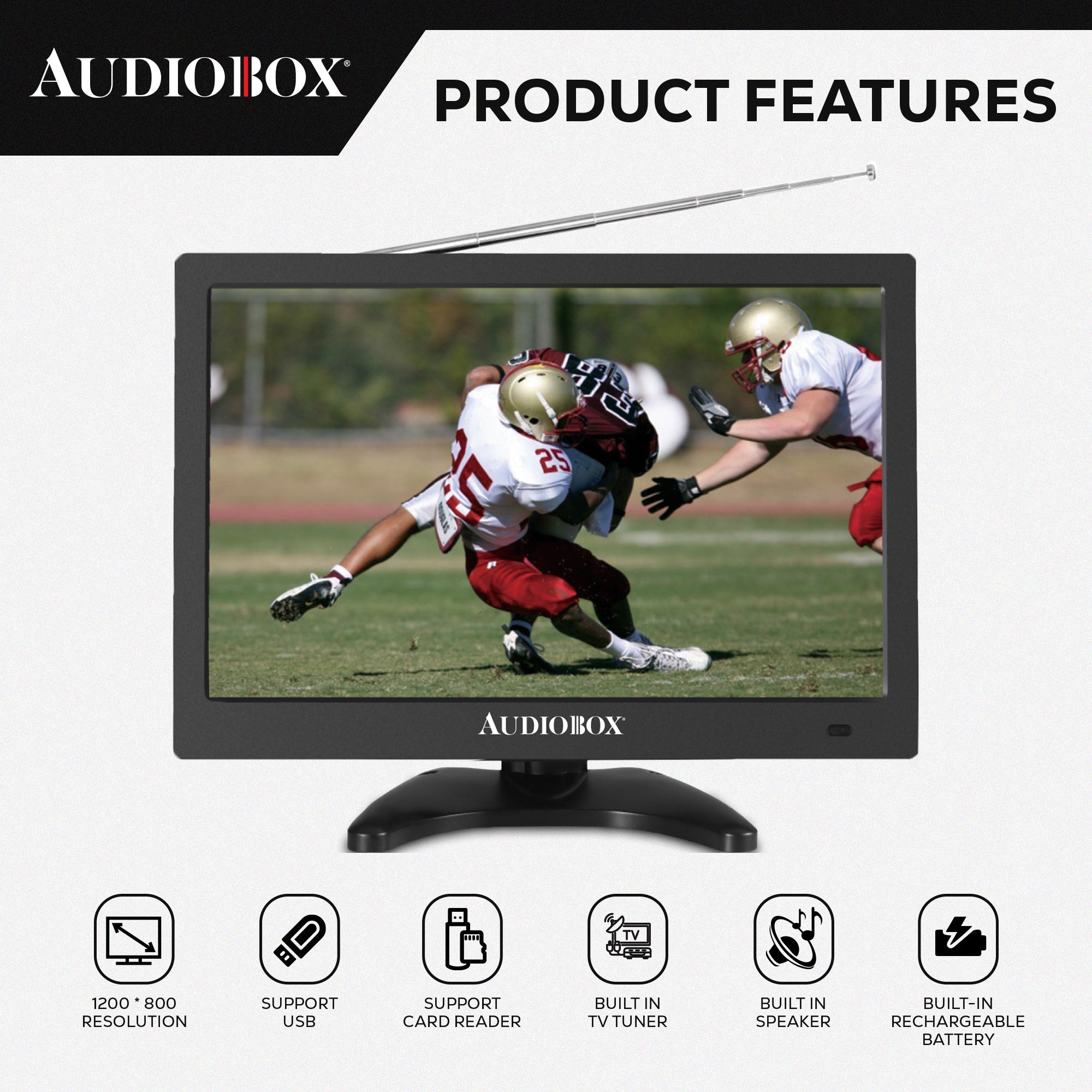 Audiobox 13" Portable LCD TV with HDMI Input for RV, Outdoor, Camping, Television - Top ElectrosPortable TVTV-13810059430808