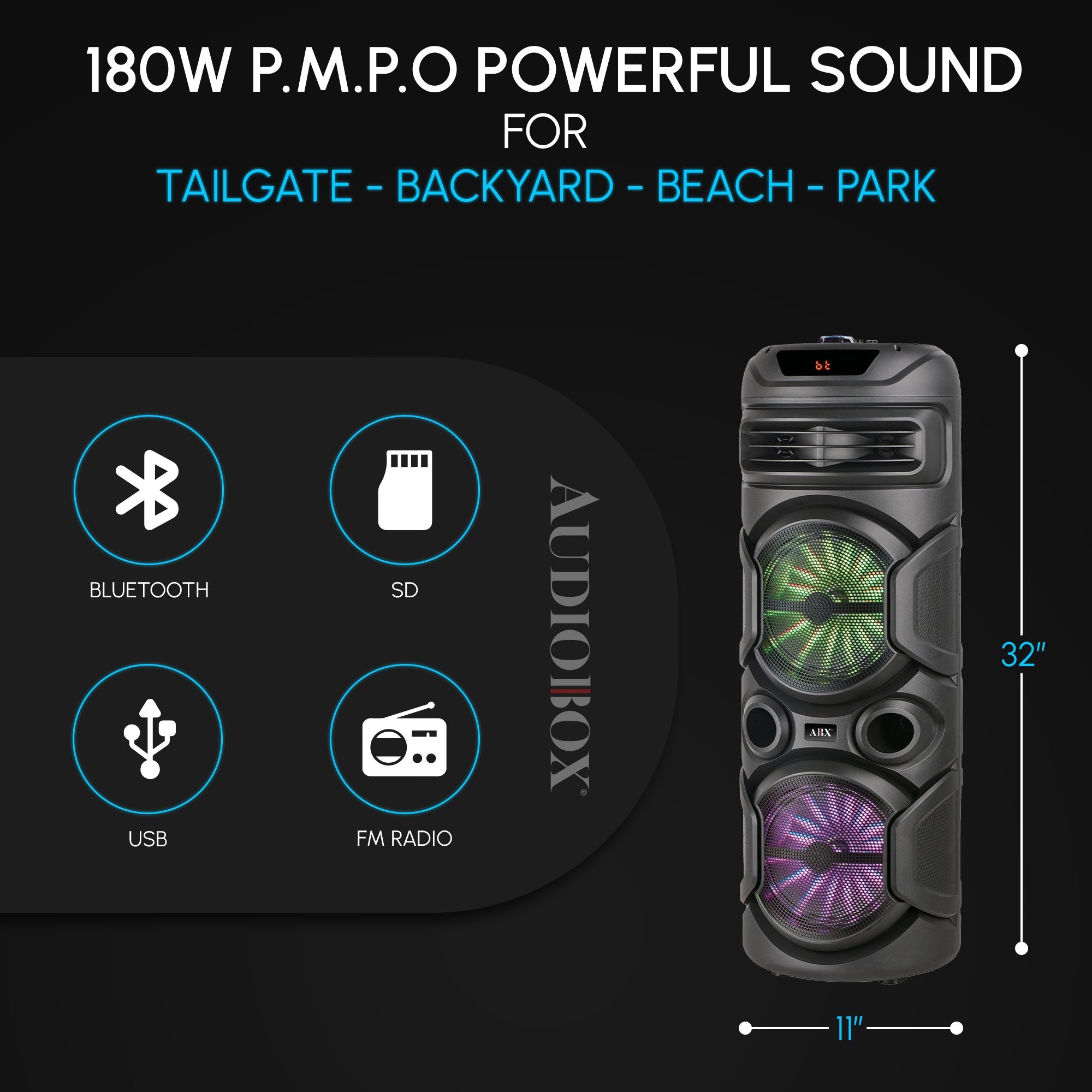 Audiobox ABX-2900R Fun & Loud Dual 8" Bluetooth Speaker with Microphone - Light Weight with RGB Lights, Dual Channel Sound Board for Parties - Top ElectrosKaraoke SpeakerABX-2900R810059431690